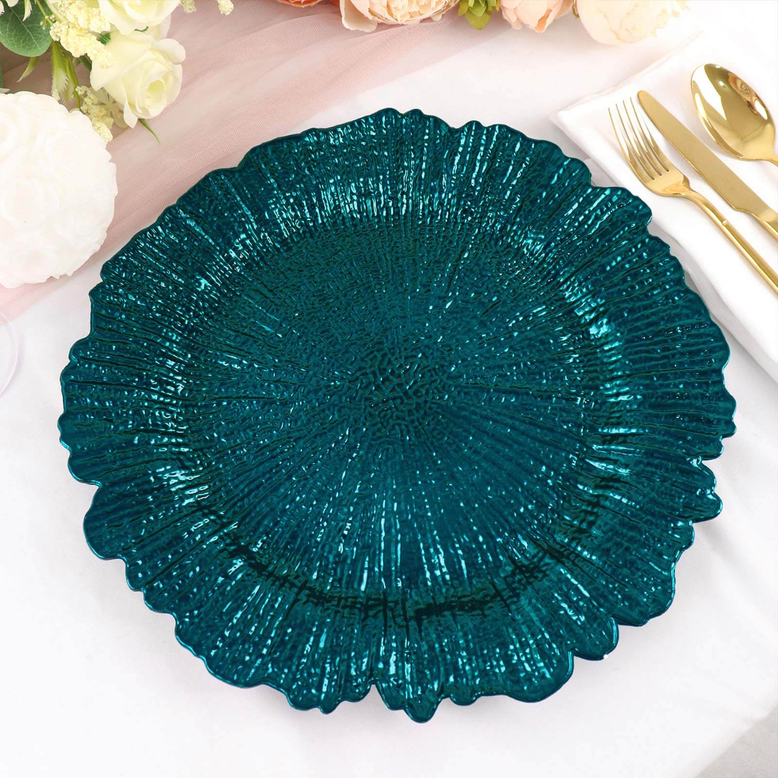 6-Pack Acrylic Plastic Charger Plates 13" Round Peacock Teal Reef Design - Decorative Dinner Charger Tableware - Image 9