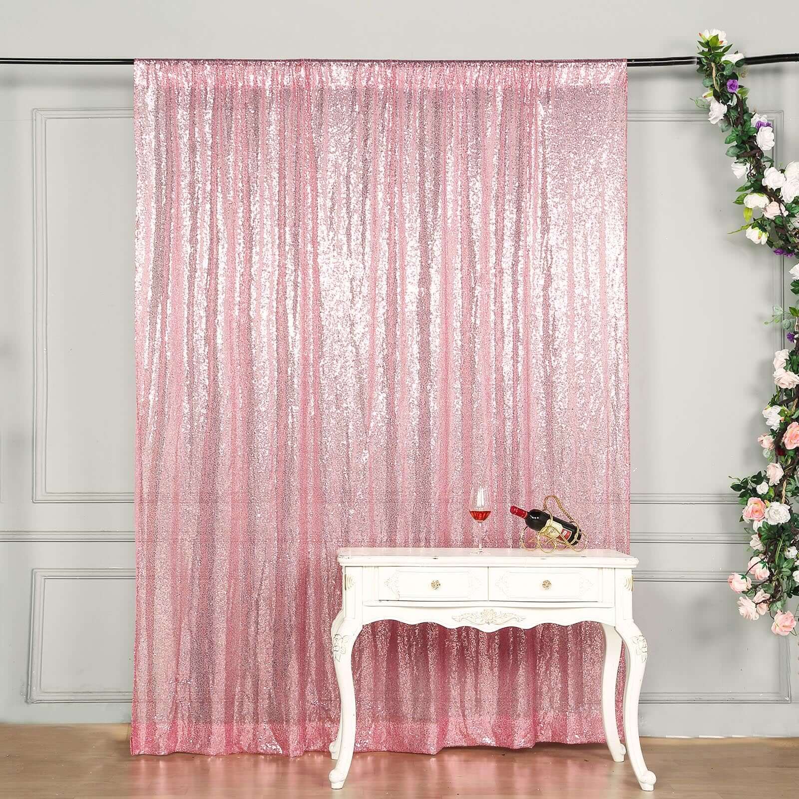 Pink Sequin Backdrop Drape Curtain, Photo Booth Event Divider Panel - 8ftx8ft