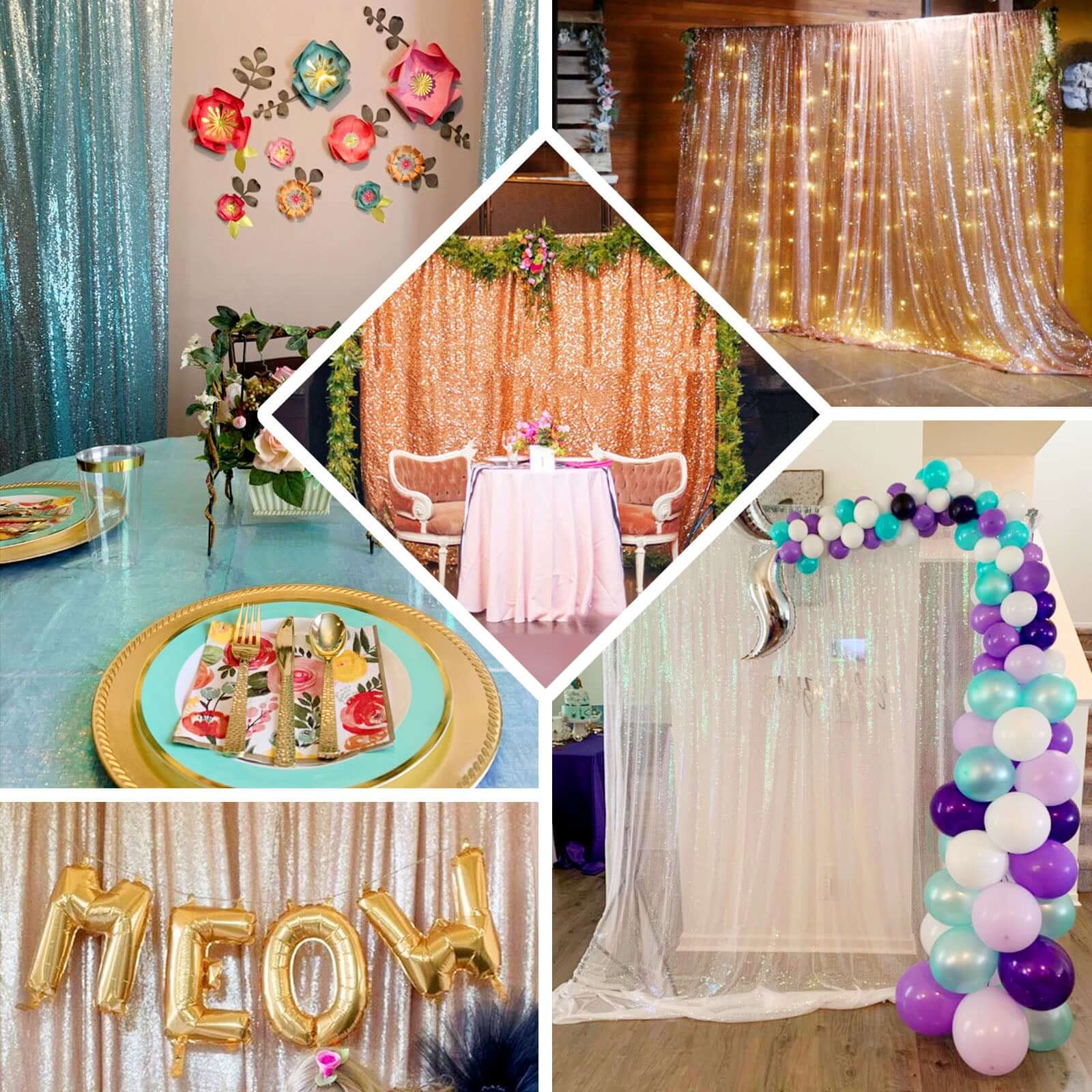 Pink Sequin Backdrop Drape Curtain, Photo Booth Event Divider Panel - 8ftx8ft - Image 5