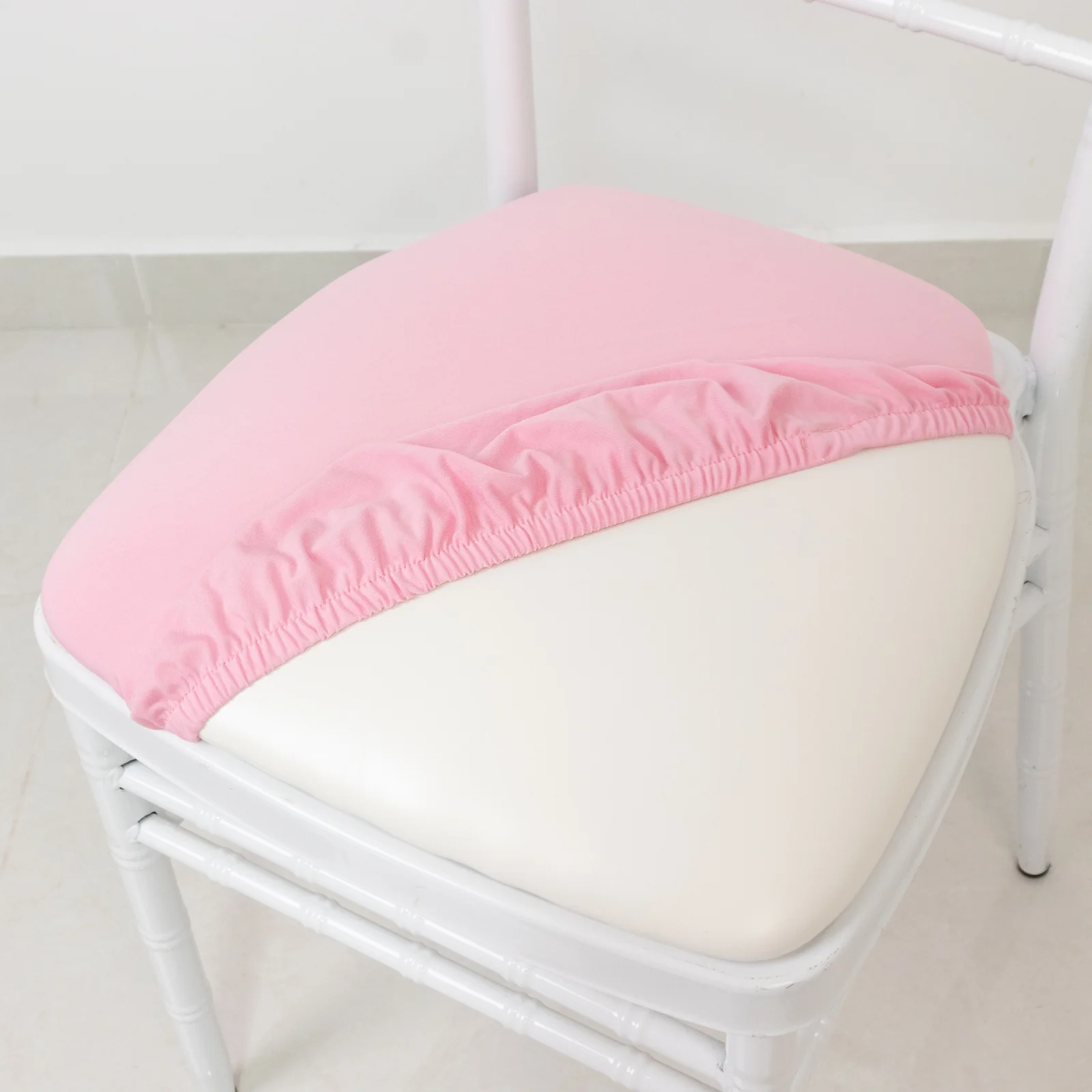 5 Pack Spandex Chiavari Chair Cushion Covers Pink - Washable Stretch Fitted Seat Pad Slipcovers for Dining Chairs - Image 2