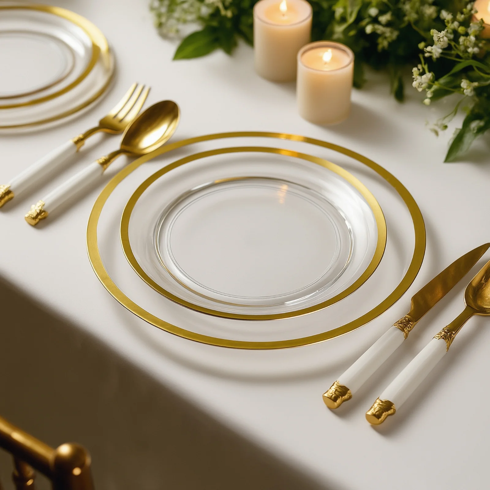 10-Pack Plastic Round Appetizer Plates 7" Clear with Gold Rim - Classy Disposable Salad Plates - Image 6