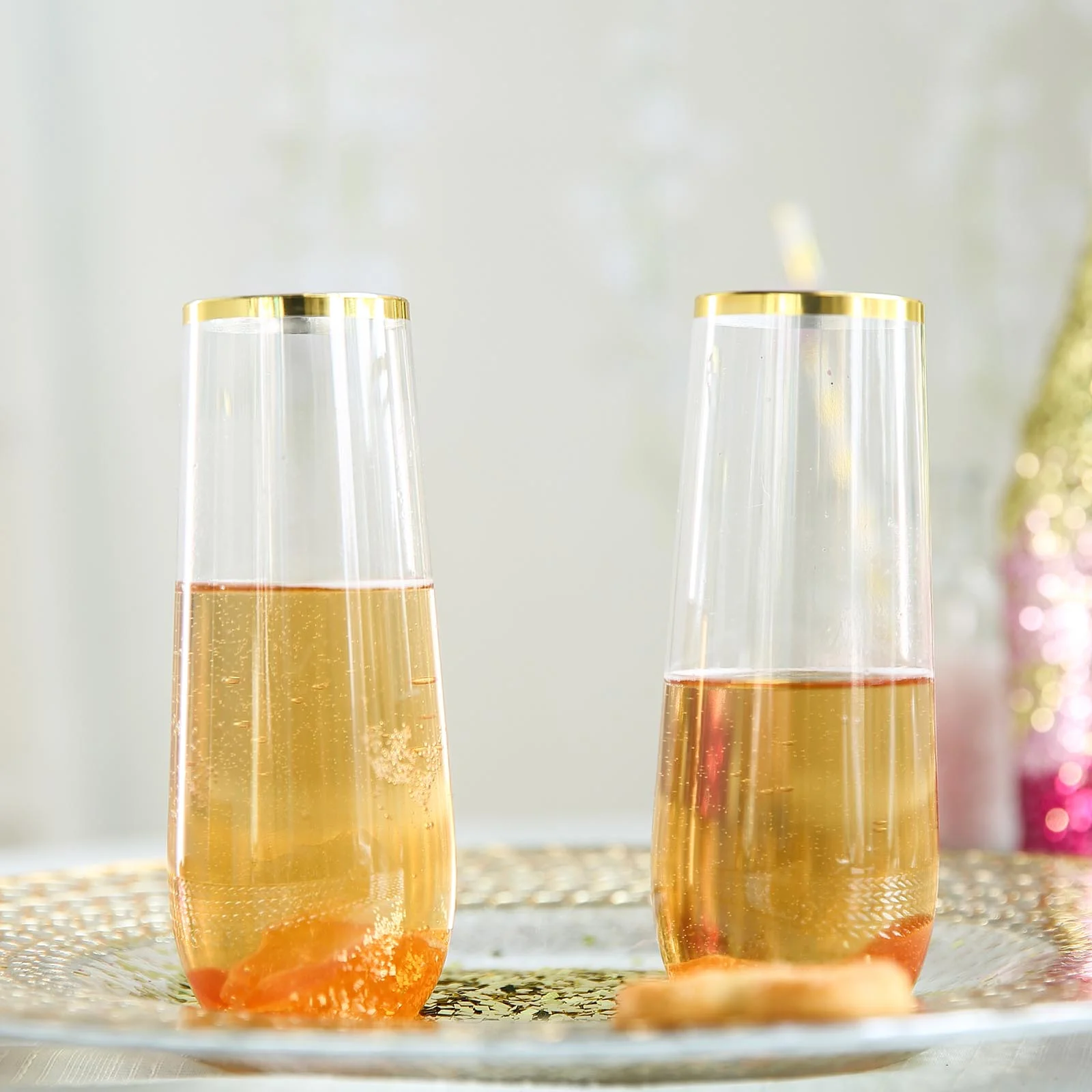 12 Pack Plastic Champagne Flutes in Clear with Gold Rim, Reusable Lightweight 9oz Champagne Glasses - Image 5