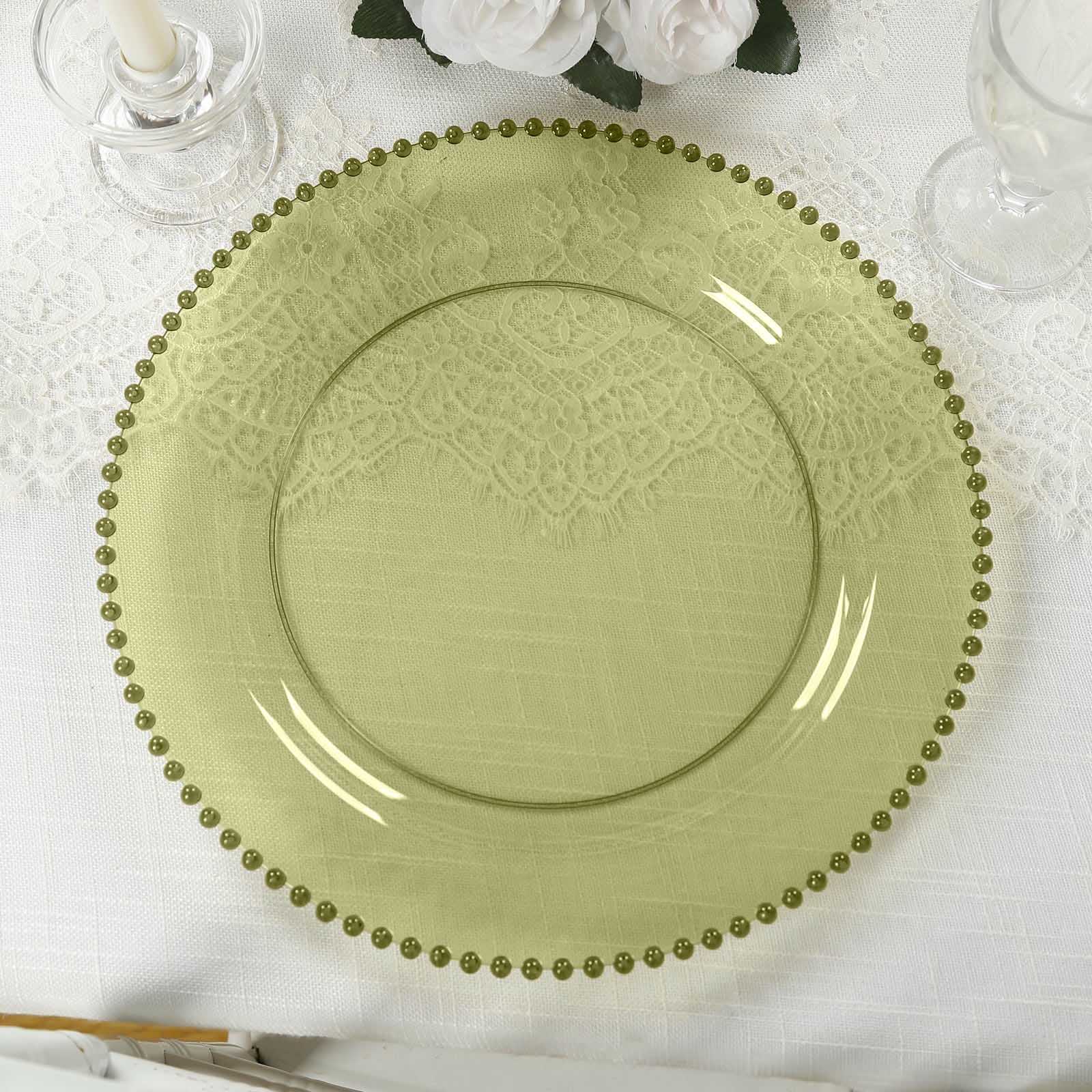 10-Pack Economy Plastic Charger Plates 13" Round Transparent Dusty Sage Green with Beaded Rim - Stylish Dinner Party Serving Plates - Image 8