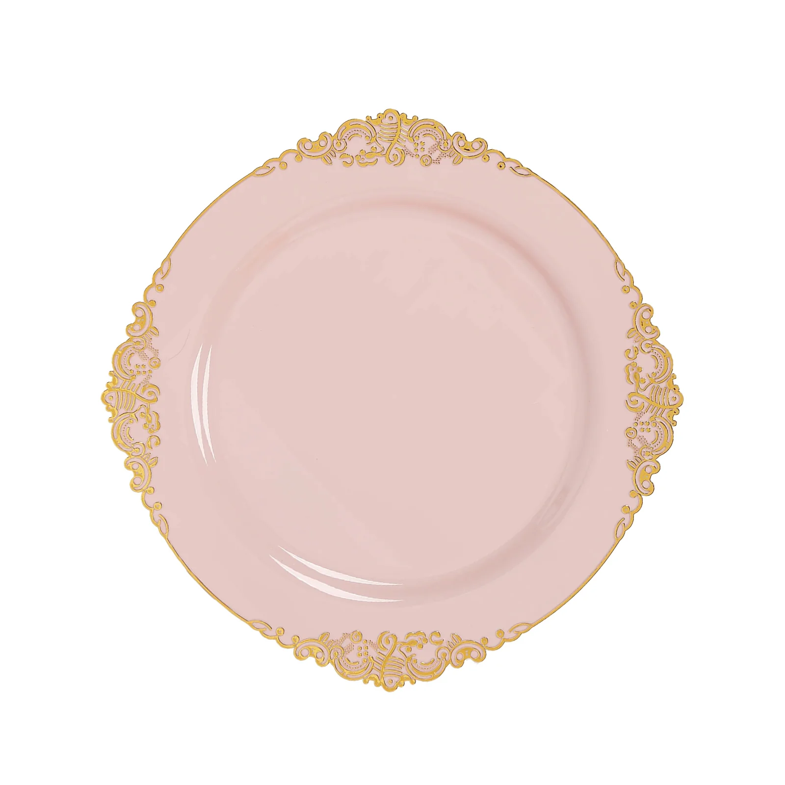 20-Pack Economy Plastic Charger Plates 13" Round Blush with Gold Embossed Baroque Rim - Stylish Dinner Party Serving Plates - Image 2