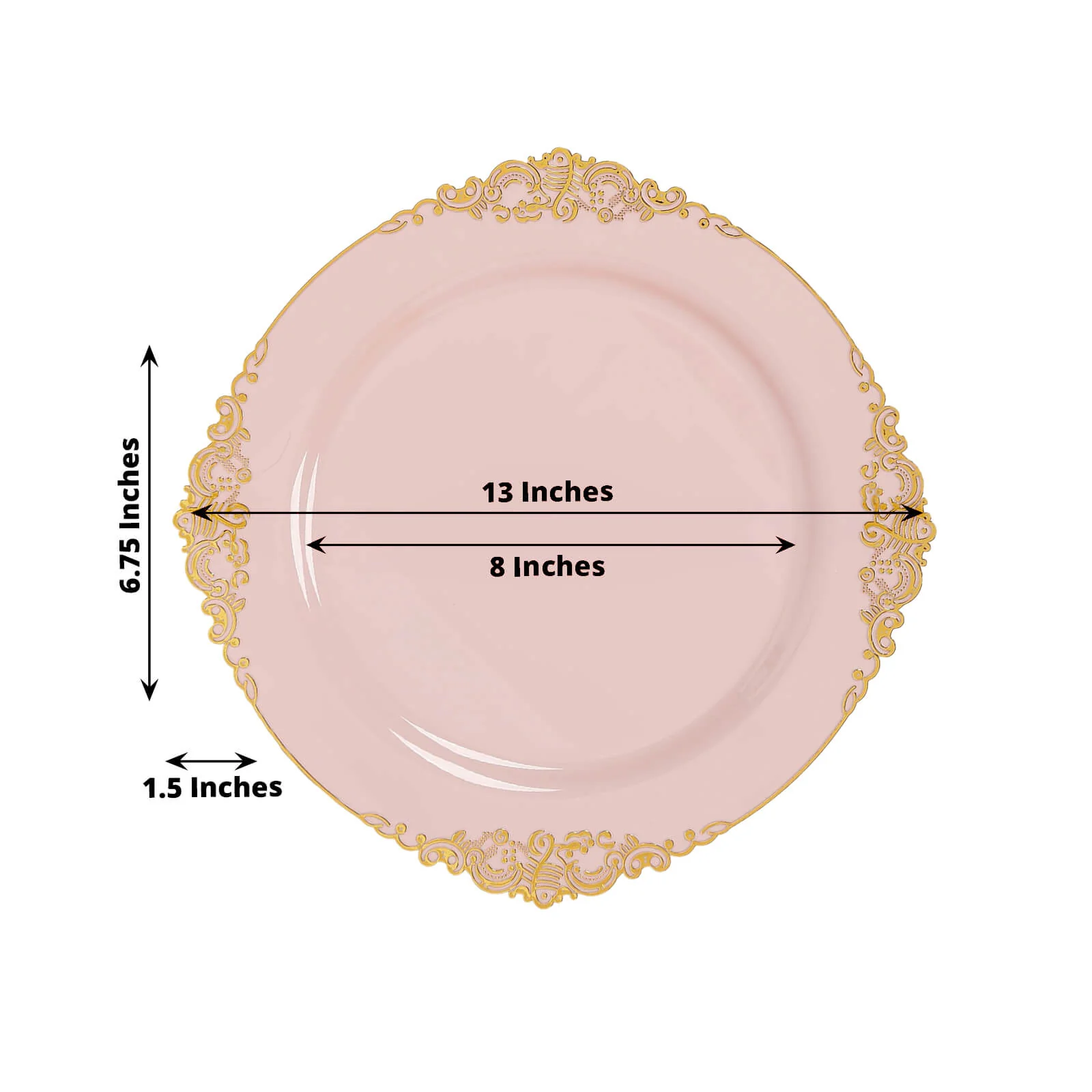 20-Pack Economy Plastic Charger Plates 13" Round Blush with Gold Embossed Baroque Rim - Stylish Dinner Party Serving Plates - Image 3