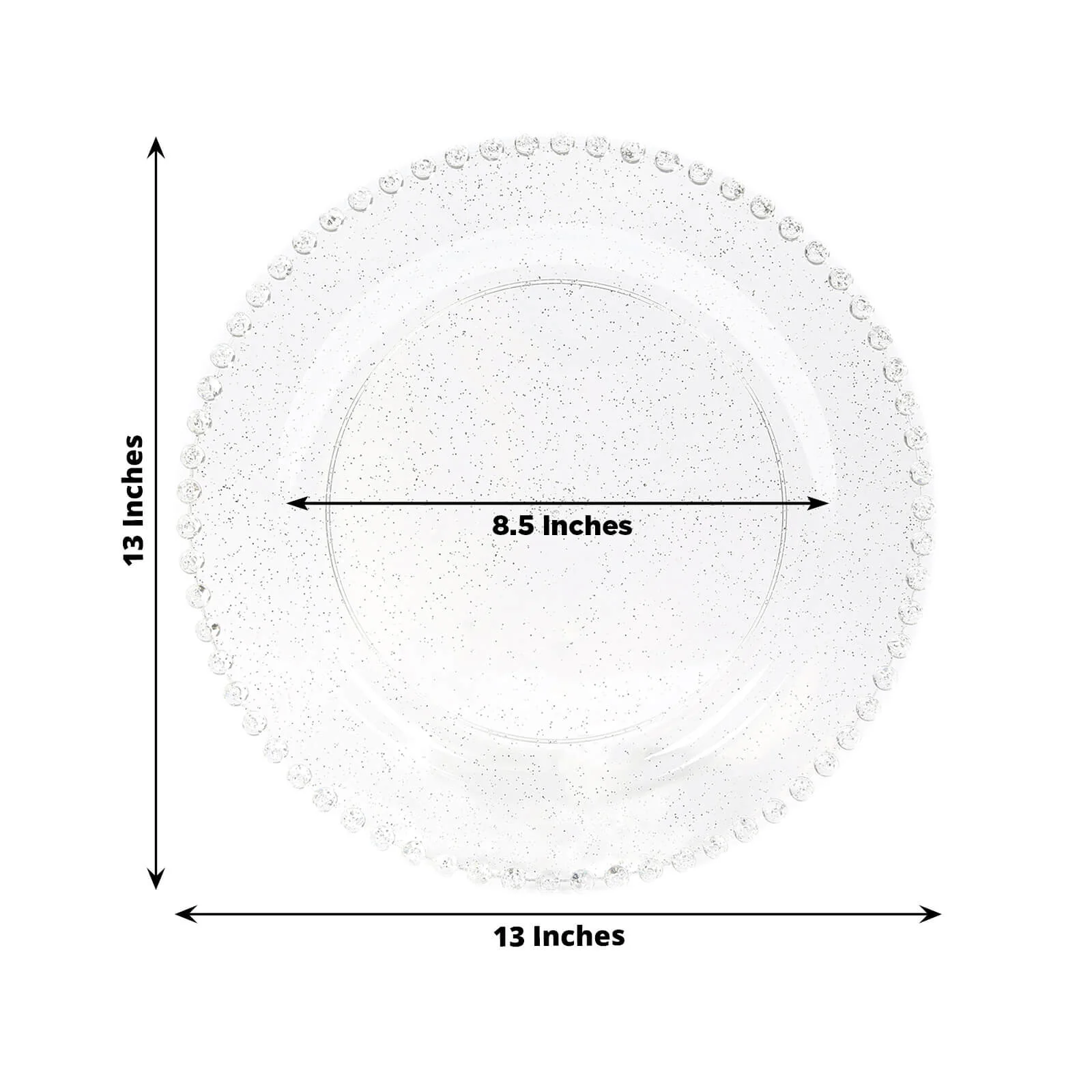 10-Pack Economy Plastic Charger Plates 13" Round Clear/Silver Glitter with Beaded Rim - Stylish Dinner Party Serving Plates - Image 3