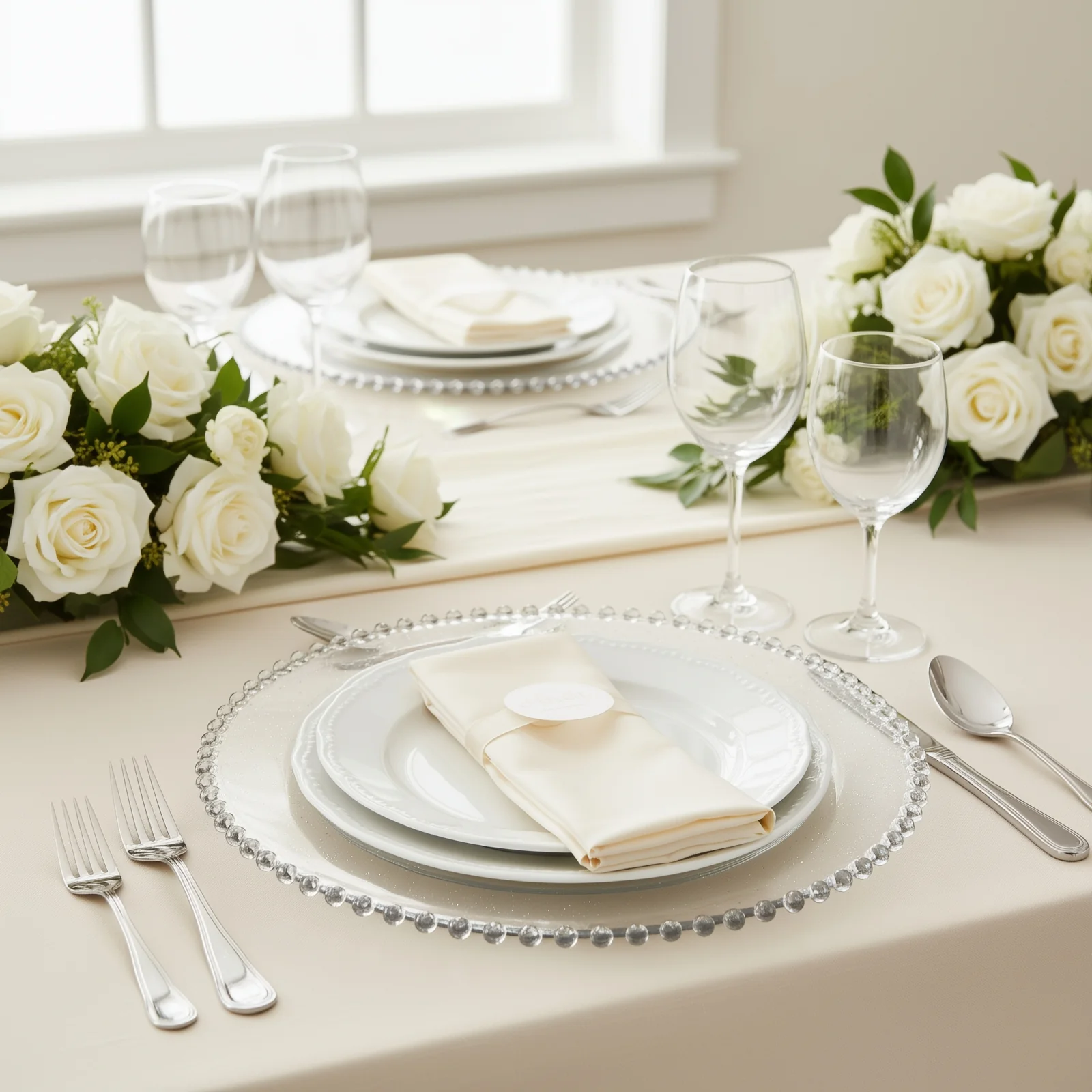 10-Pack Economy Plastic Charger Plates 13" Round Clear/Silver Glitter with Beaded Rim - Stylish Dinner Party Serving Plates - Image 6