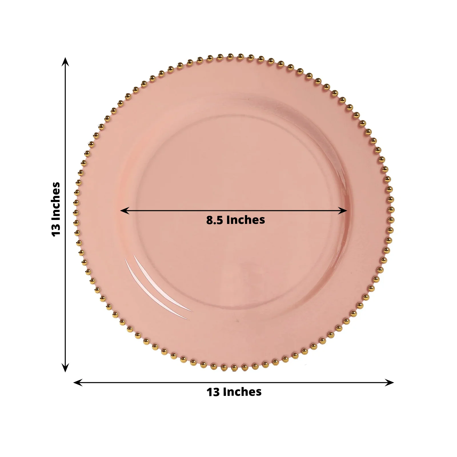 10-Pack Economy Plastic Charger Plates 13" Round Dusty Rose with Gold Beaded Rim - Stylish Dinner Party Serving Plates - Image 2