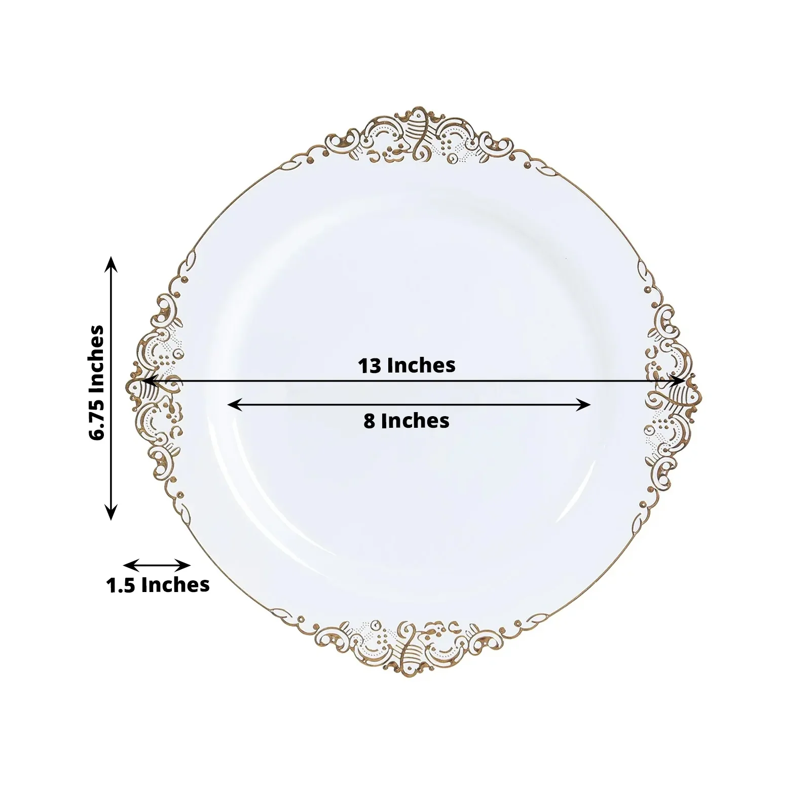 20-Pack Economy Plastic Charger Plates 13" Round White with Gold Embossed Baroque Rim - Stylish Dinner Party Serving Plates - Image 2