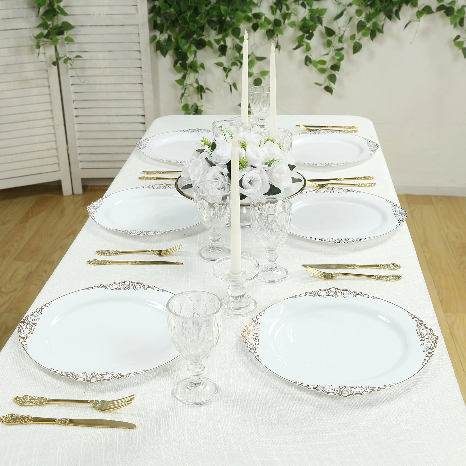 20-Pack Economy Plastic Charger Plates 13" Round White with Gold Embossed Baroque Rim - Stylish Dinner Party Serving Plates - Image 3