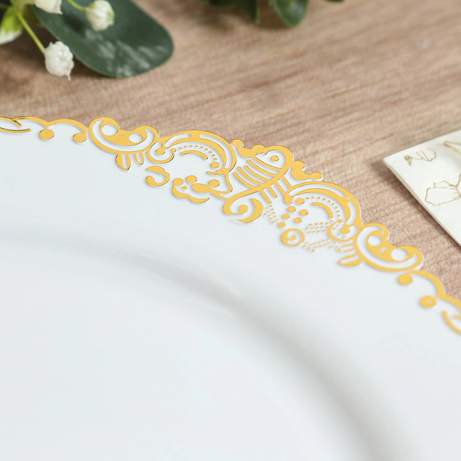 20-Pack Economy Plastic Charger Plates 13" Round White with Gold Embossed Baroque Rim - Stylish Dinner Party Serving Plates - Image 6