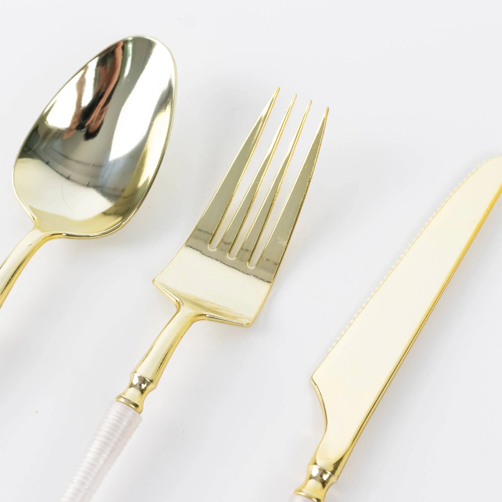 60 Pcs Gold Plastic Cutlery Set with White Handle, Heavy Duty Disposable Fork Spoon Knife Combo, Modern Minimalist Style - Image 5