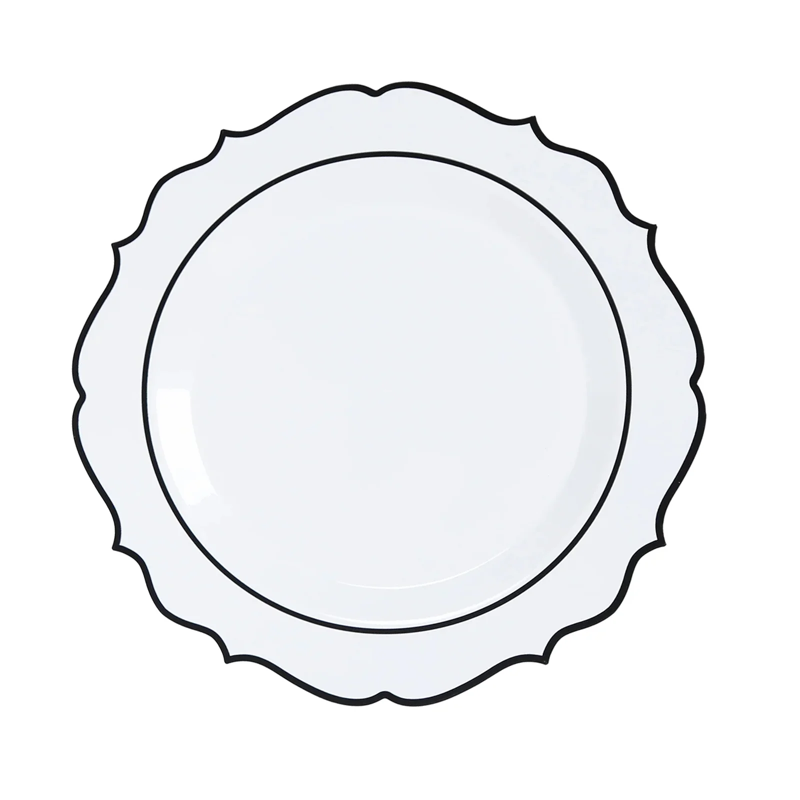 10-Pack Plastic Round Dessert Plates 8" White with Black Scalloped Rim - Disposable Appetizer/Salad Plates - Image 7