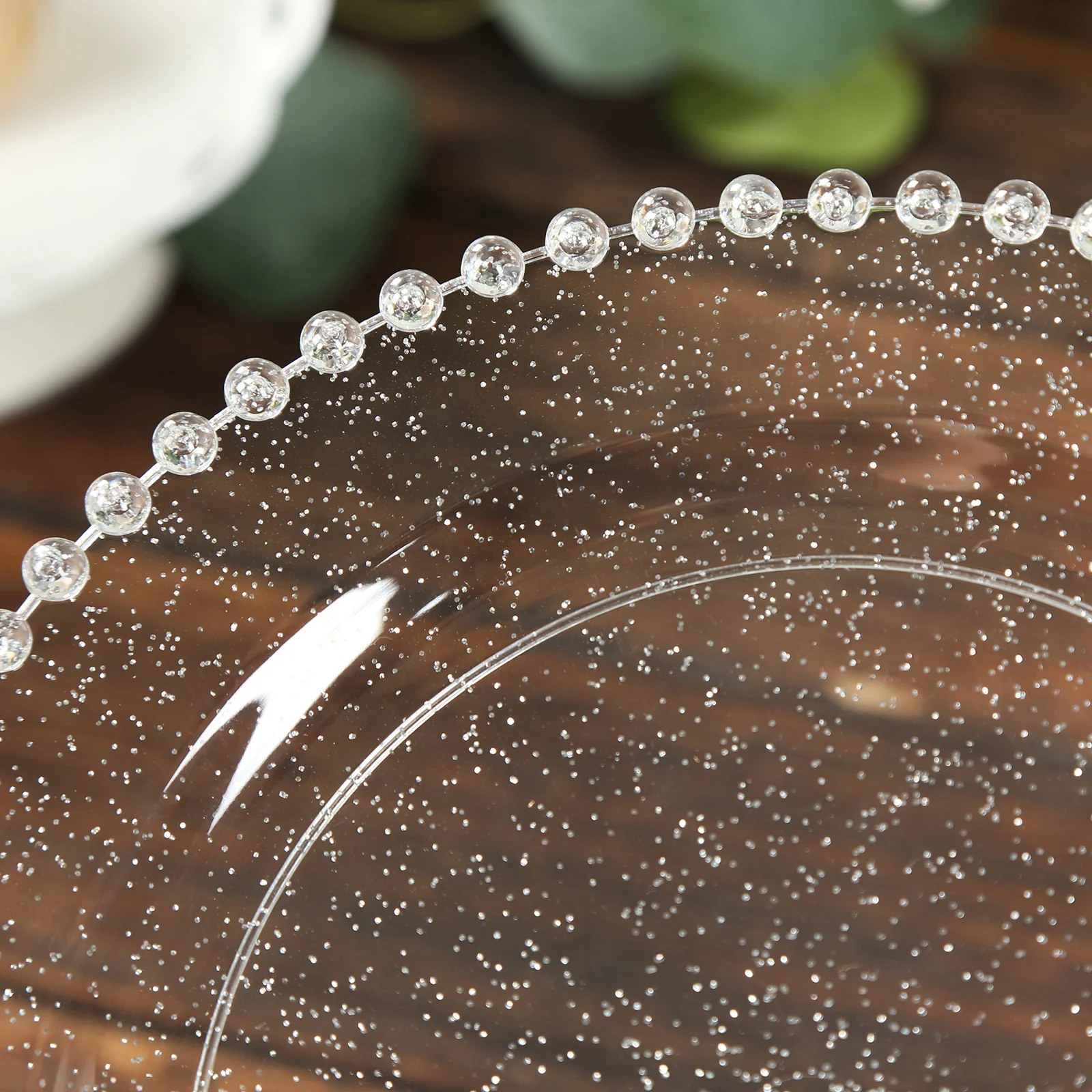 10 Pack Plastic Dessert Appetizer Plates in Clear Silver Glittered with Beaded Rim, Disposable Round Salad Party Plates 8" - Image 7