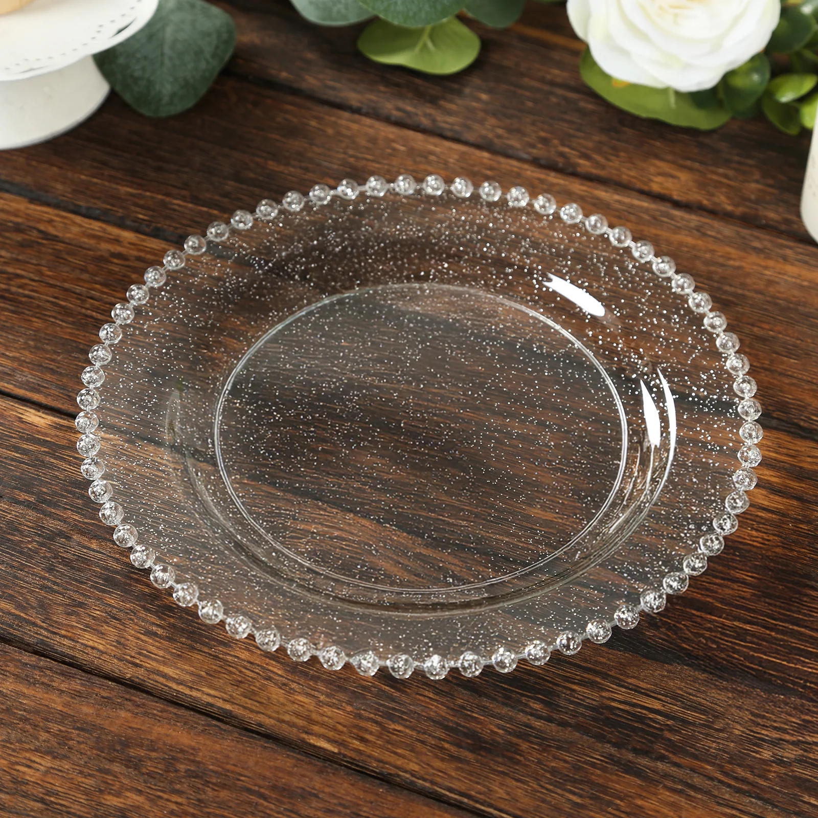 10 Pack Plastic Dessert Appetizer Plates in Clear Silver Glittered with Beaded Rim, Disposable Round Salad Party Plates 8" - Image 9