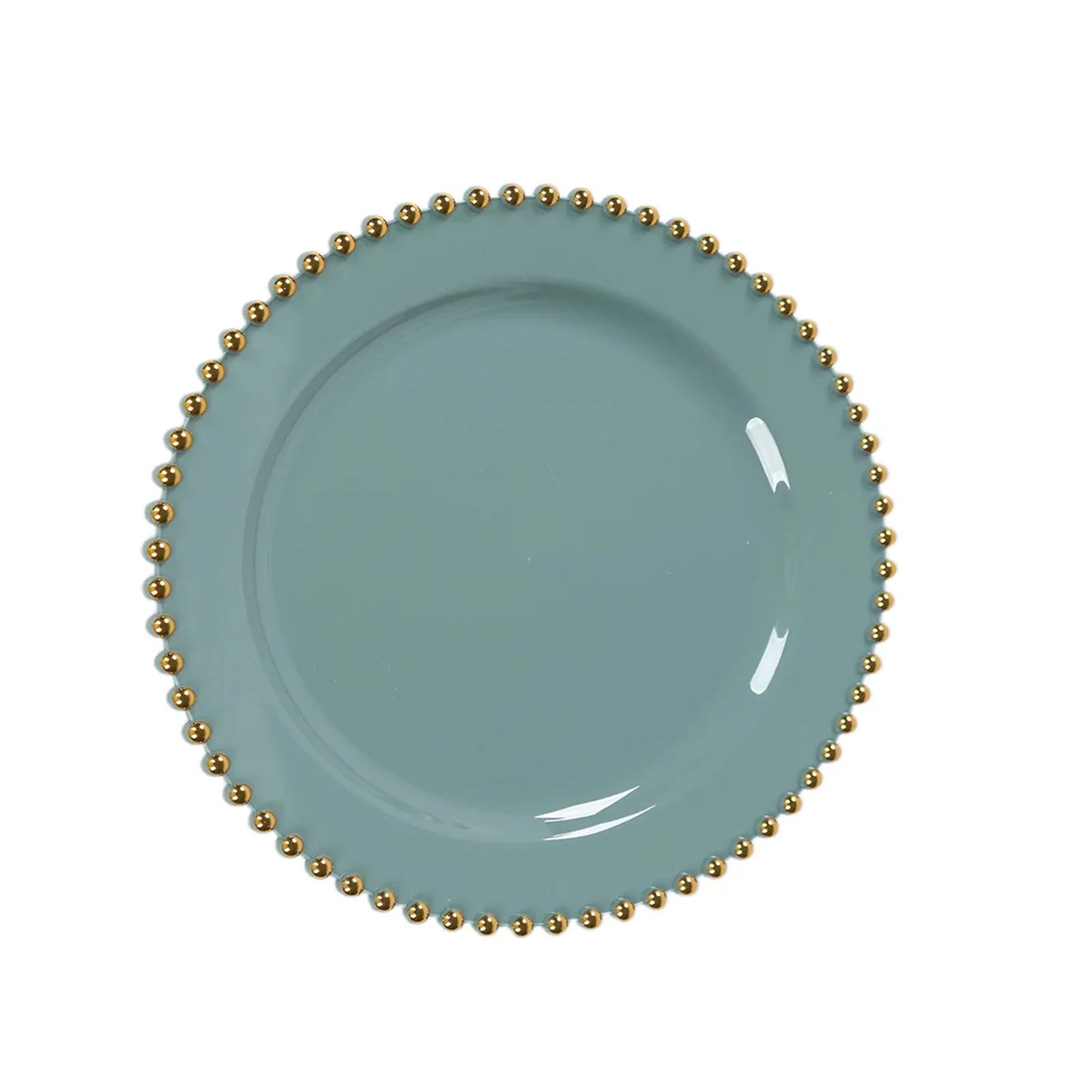 10 Pack Plastic Dessert Appetizer Plates in Dusty Blue with Gold Beaded Rim, Disposable Round Salad Party Plates 8" - Image 5