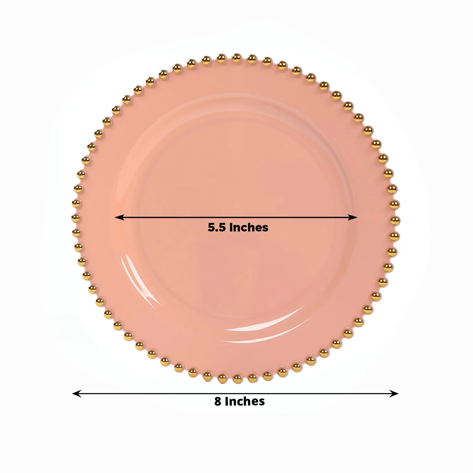 10 Pack Plastic Dessert Appetizer Plates in Dusty Rose with Gold Beaded Rim, Disposable Round Salad Party Plates 8" - Image 2