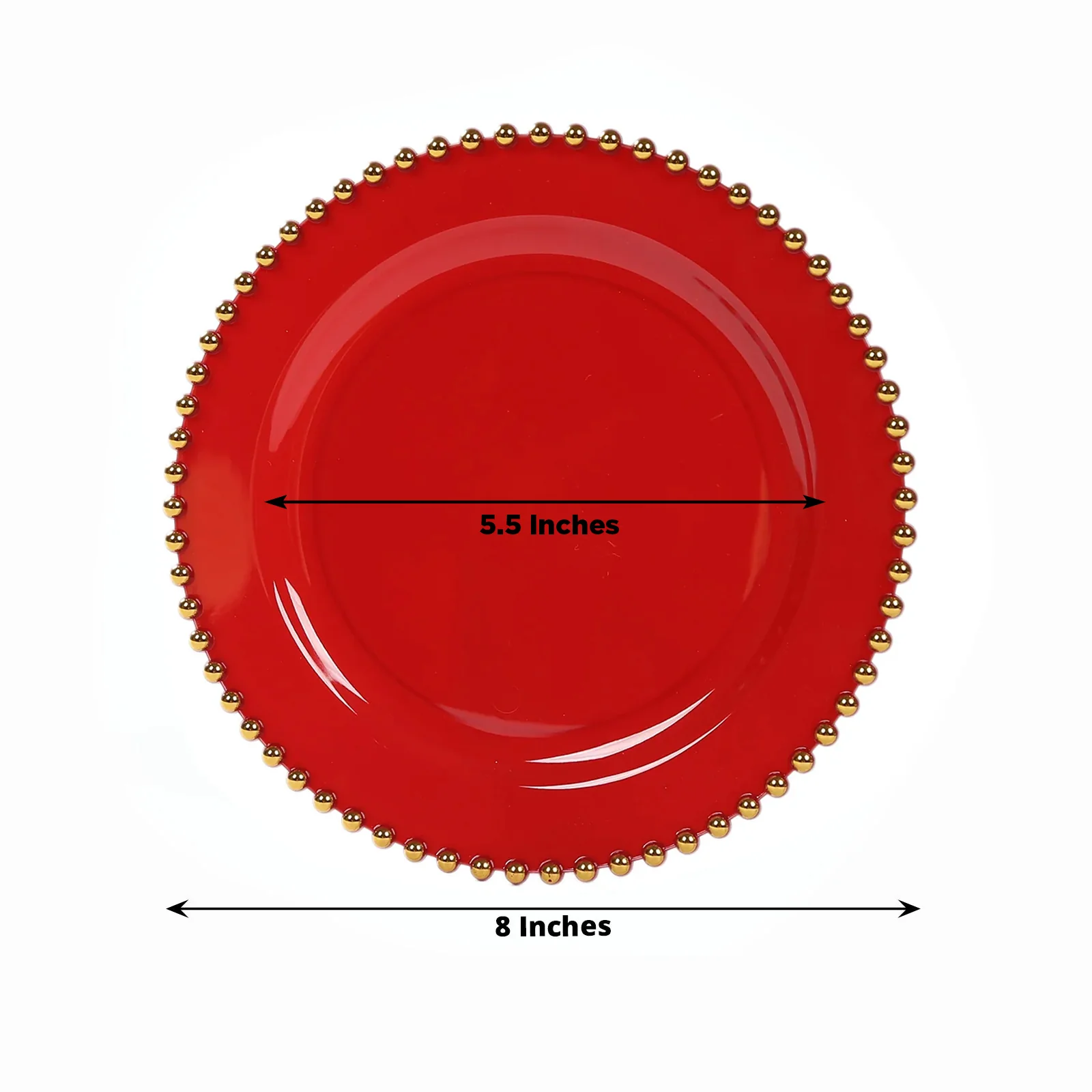 10 Pack Plastic Dessert Appetizer Plates in Red with Gold Beaded Rim, Disposable Round Salad Party Plates 8" - Image 2