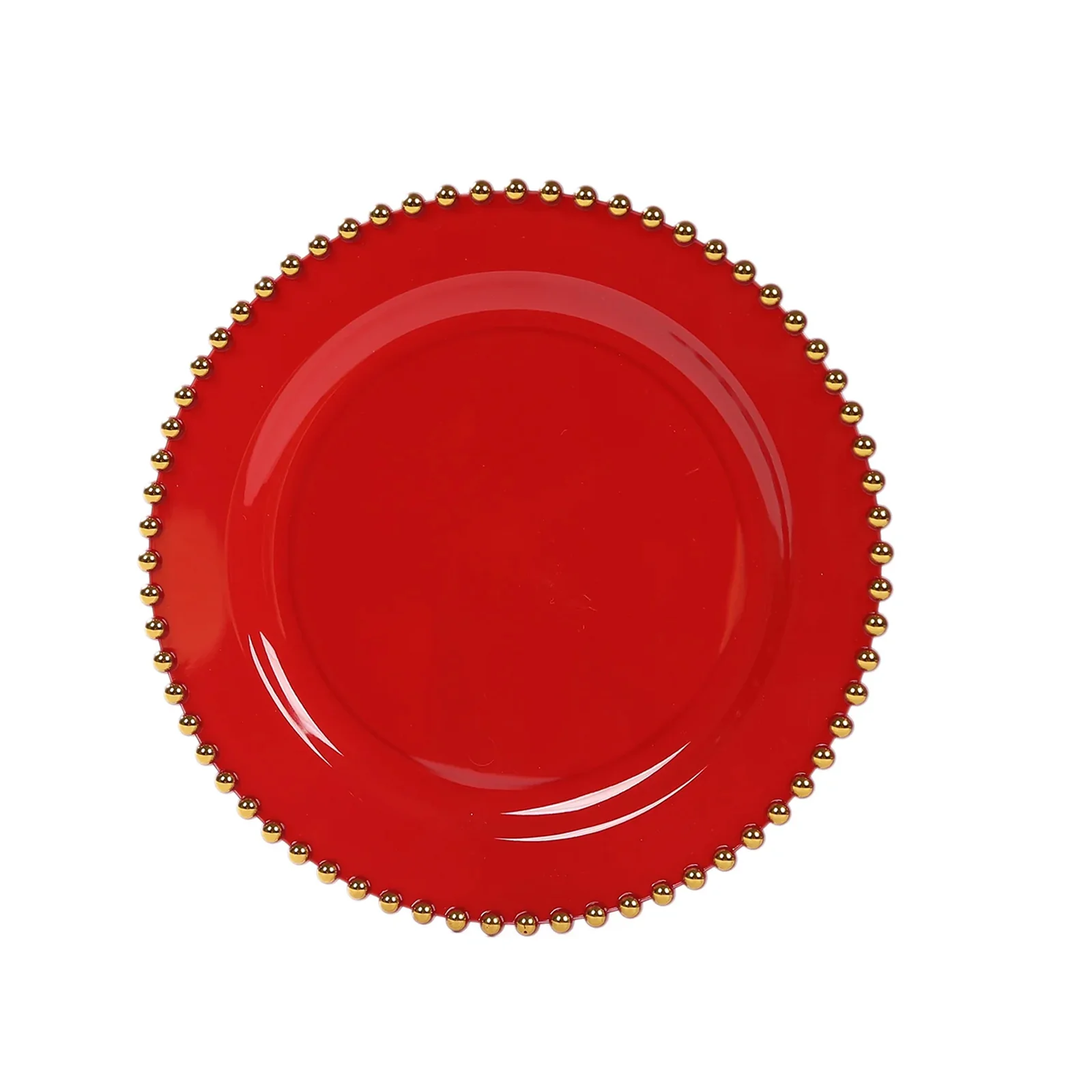 10 Pack Plastic Dessert Appetizer Plates in Red with Gold Beaded Rim, Disposable Round Salad Party Plates 8" - Image 5