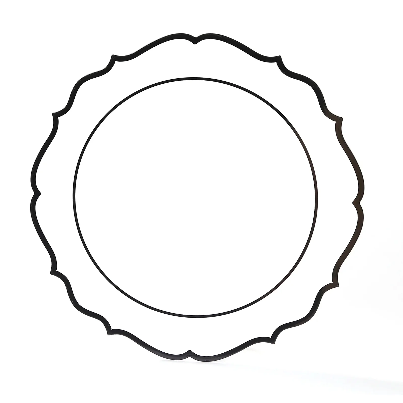 10-Pack Plastic Round Dinner Plates 10" White with Black Scalloped Rim - Disposable Party Plates - Image 6