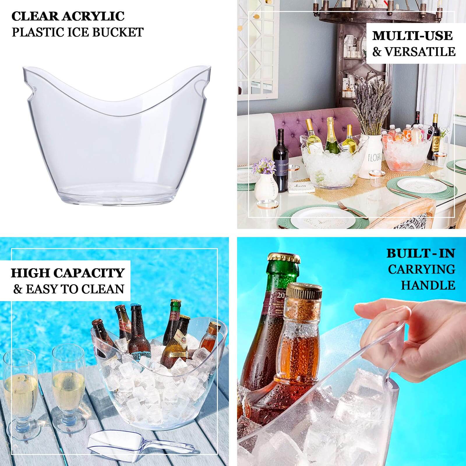 Plastic Ice and Drinks Bucket 7 Liter Clear Curved Boat Shape - Image 4
