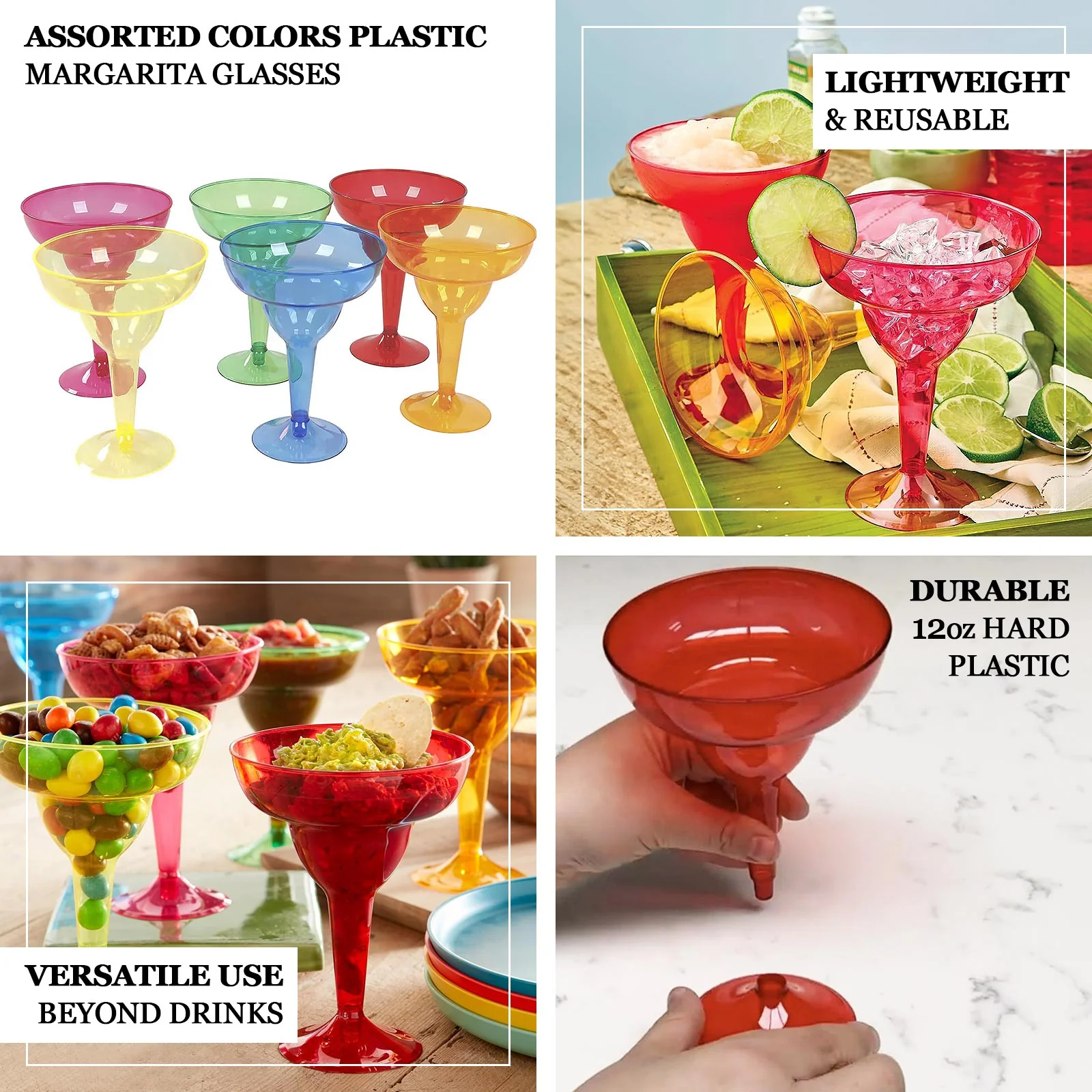 48-Pack Plastic Margarita Glasses 12oz - Assorted Colors, Reusable Cocktail Cups for Parties, Fiesta & Frozen Drinks - Image 3