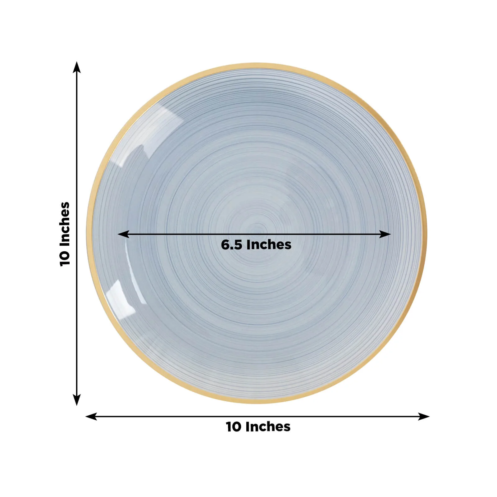 20-Pack Plastic Dinner Plates 10" Round Transparent Dusty Blue Swirl with Gold Rim – Crystal-Like Elegant Party Plates - Image 2