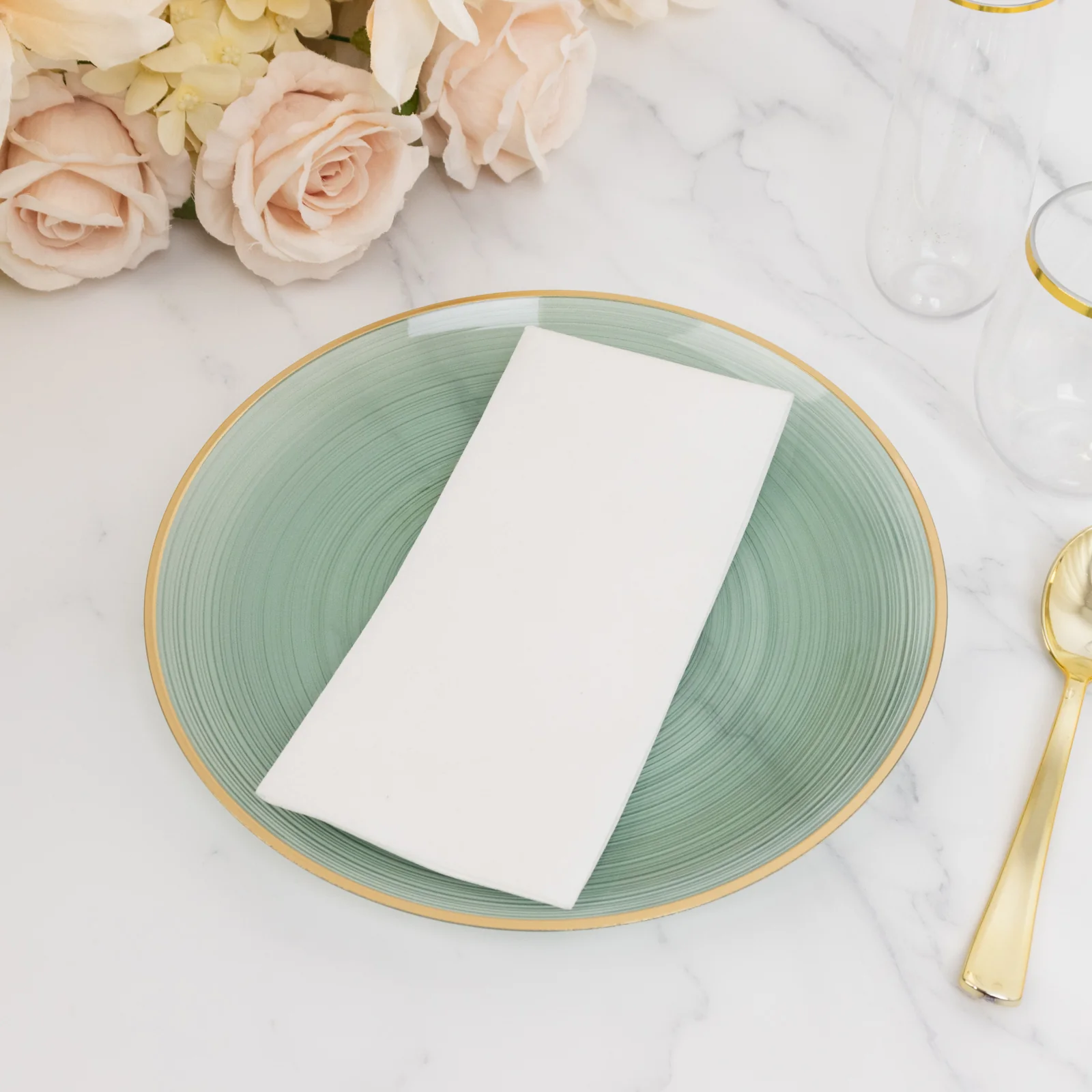 20-Pack Plastic Dinner Plates 10" Round Transparent Dusty Sage Green Swirl with Gold Rim – Crystal-Like Elegant Party Plates - Image 8