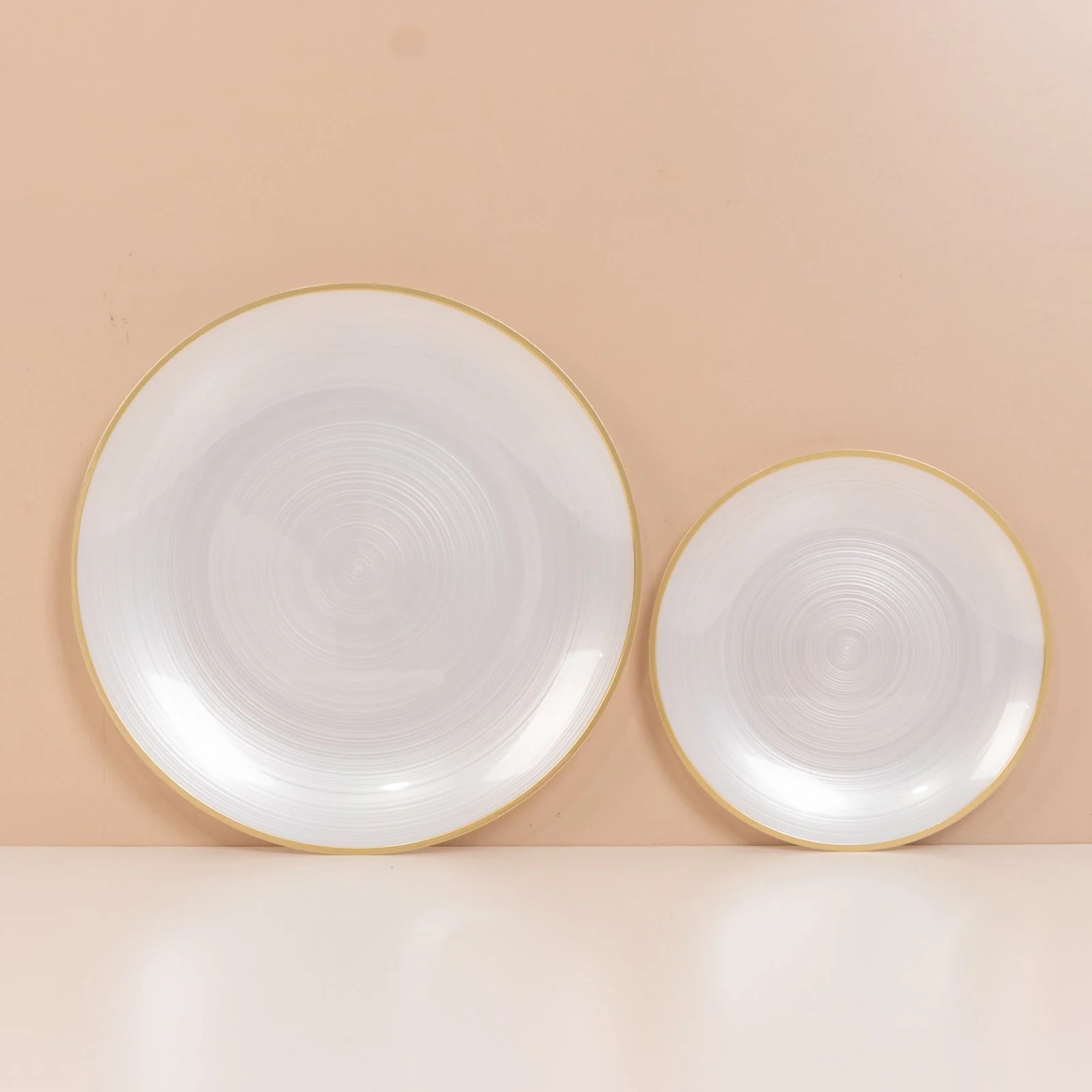20-Pack Plastic Salad Dessert Plates 7" Round Transparent Pearl White Swirl with Gold Rim – Crystal-Like Elegant Party Plates - Image 8