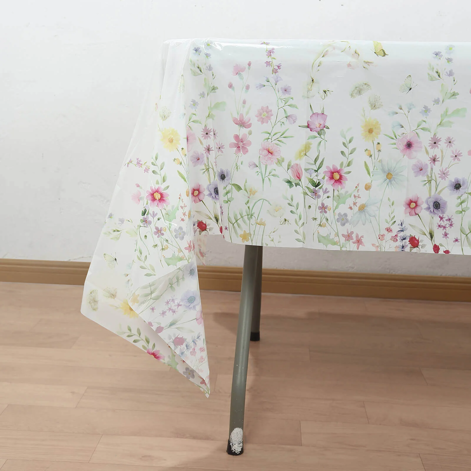 5-Pack Plastic Tablecloths 54"x108" White/Green Spring Floral Rectangle with Wild Flowers Butterfly Print - PVC Waterproof Disposable Covers - Image 2