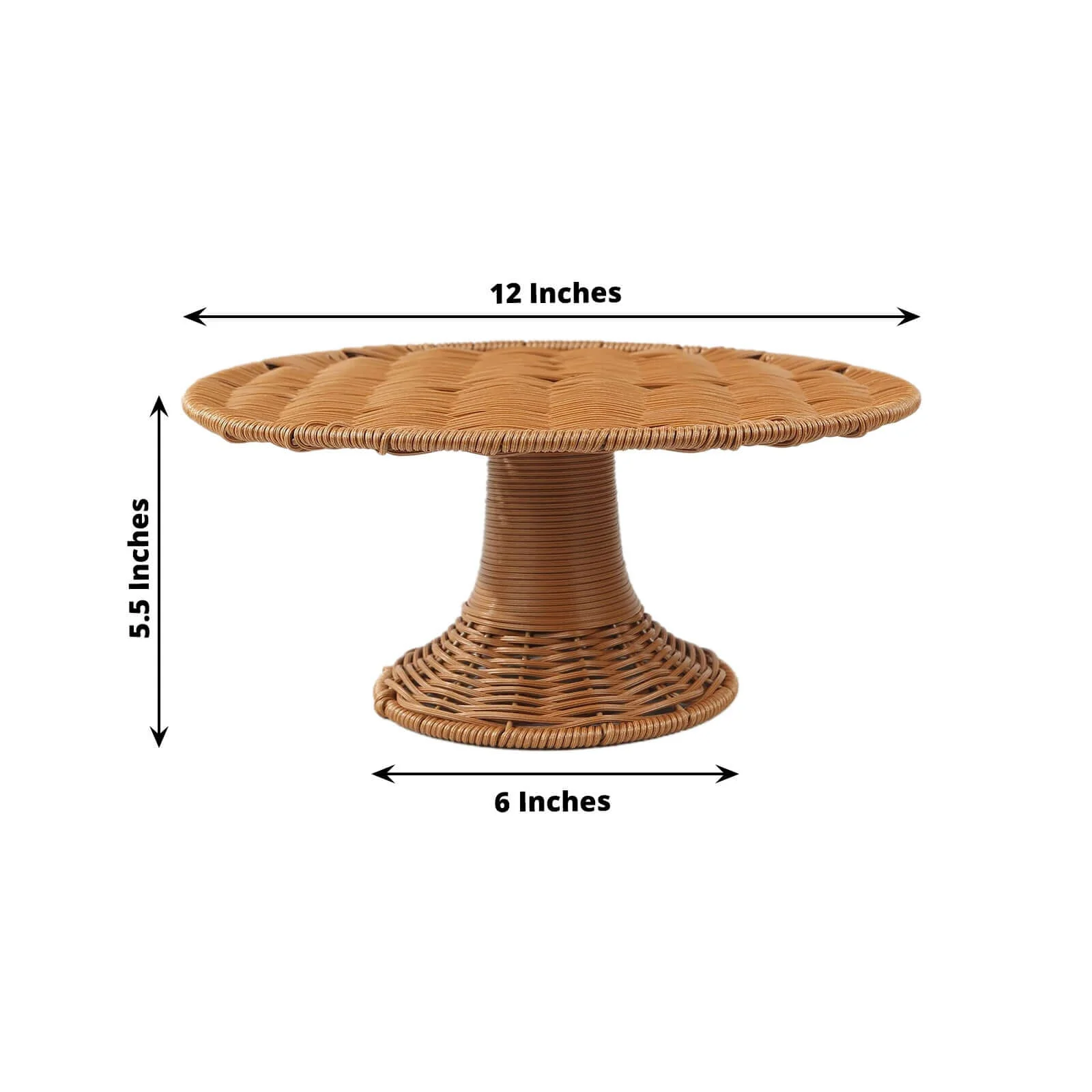 Plastic Round Rattan Wicker Pedestal Cake Stand 12" Natural - Lightweight Rustic Cupcake Holder Dessert Table Display Centerpiece for Country Weddings Outdoor Parties & Farmhouse Decor - Image 3