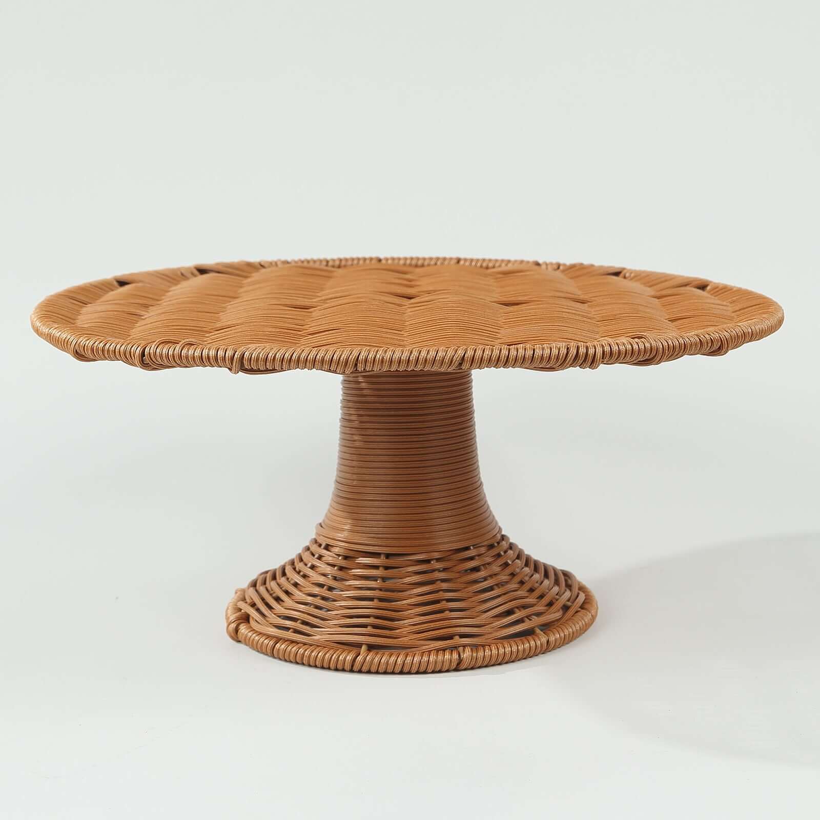 Plastic Round Rattan Wicker Pedestal Cake Stand 12" Natural - Lightweight Rustic Cupcake Holder Dessert Table Display Centerpiece for Country Weddings Outdoor Parties & Farmhouse Decor - Image 8