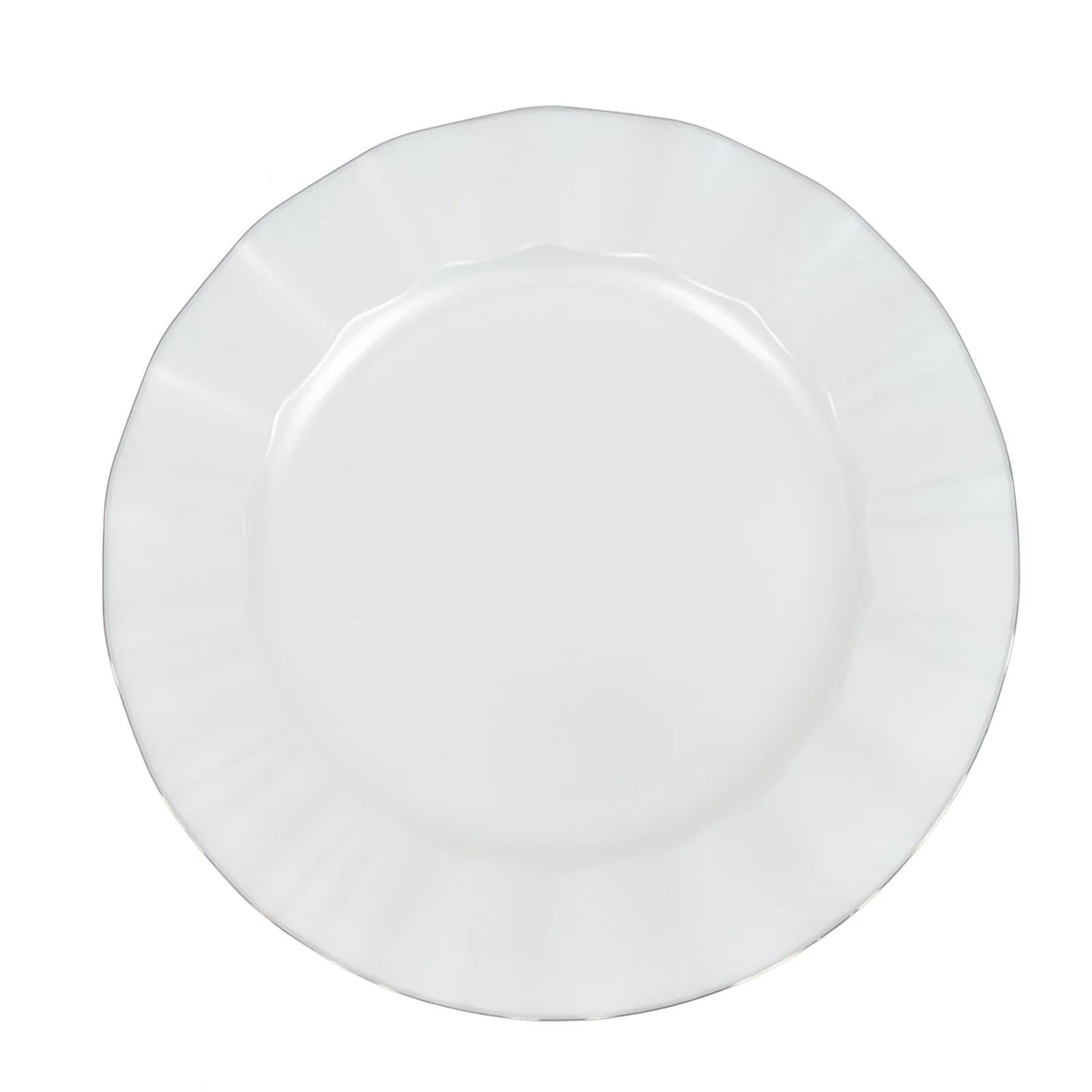 10-Pack Plastic Round Dinner Plates 11" Pearl White Ruffled Rim with Gold Edging - Heavy Duty Disposable Dinnerware - Image 2