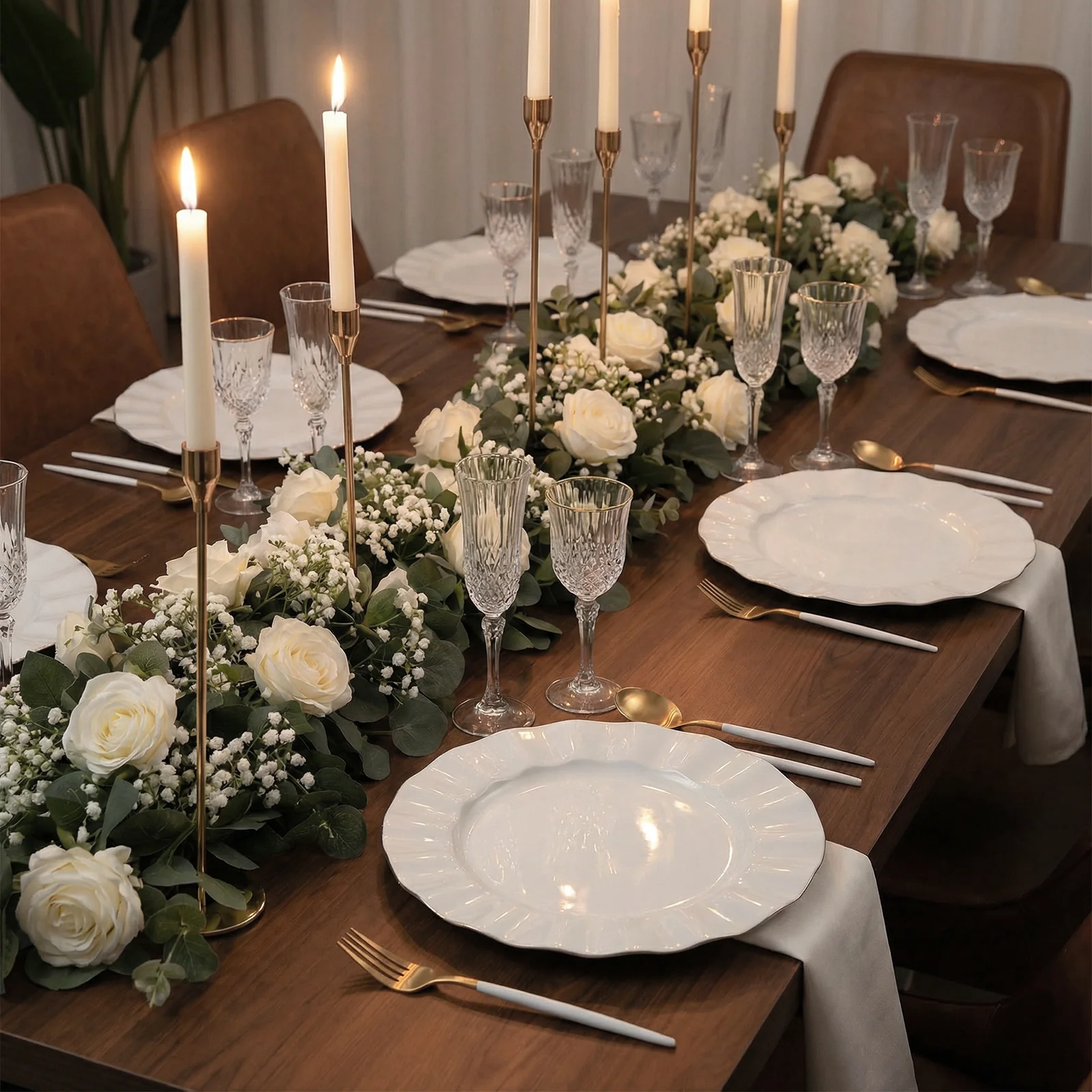 10-Pack Plastic Round Dinner Plates 11" Pearl White Ruffled Rim with Gold Edging - Heavy Duty Disposable Dinnerware - Image 9