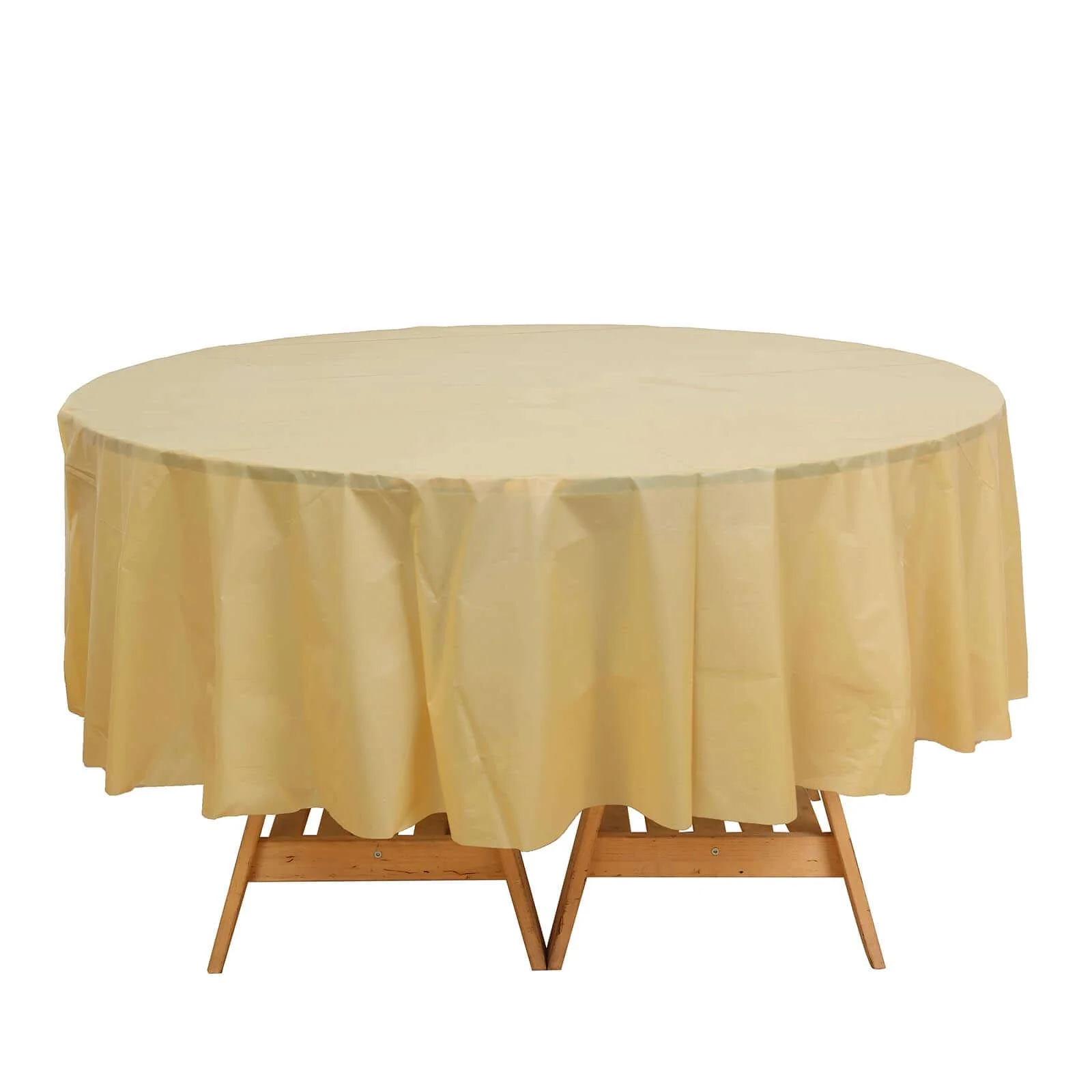 5-Pack Plastic Table Covers 84" Gold Round - PVC Waterproof Disposable Covers - Image 6