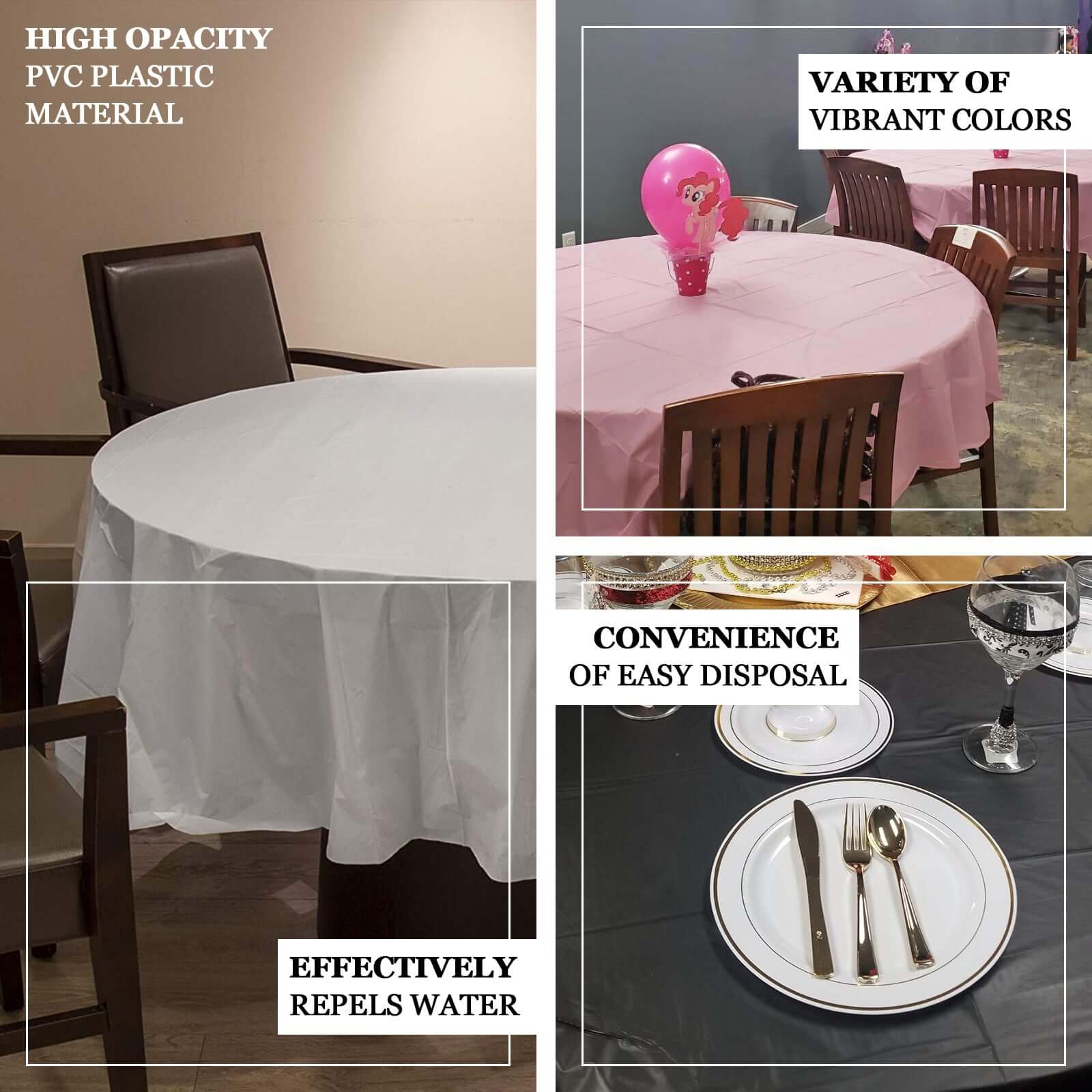 5-Pack Plastic Table Covers 84" White Round - PVC Waterproof Disposable Covers - Image 3