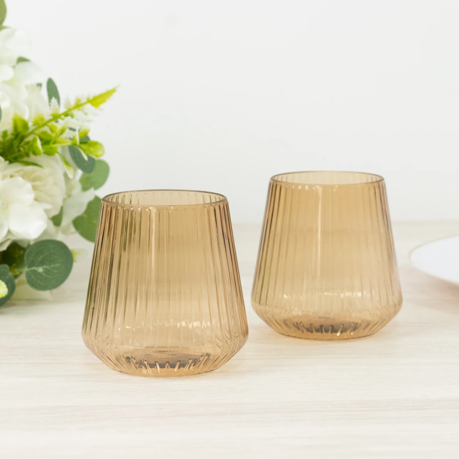12-Pack Plastic Stemless Wine Glasses – 12oz Amber Gold Ribbed Design, Reusable Shatterproof Cocktail Tumblers - Image 4