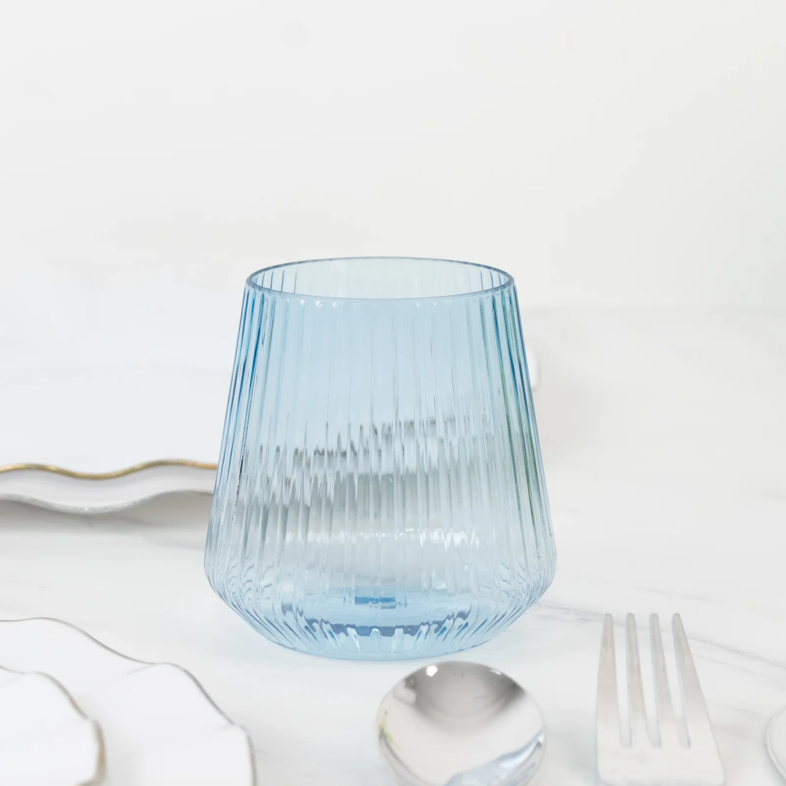 12-Pack Plastic Stemless Wine Glasses – 12oz Transparent Dusty Blue Ribbed Design, Reusable Shatterproof Cocktail Tumblers - Image 2