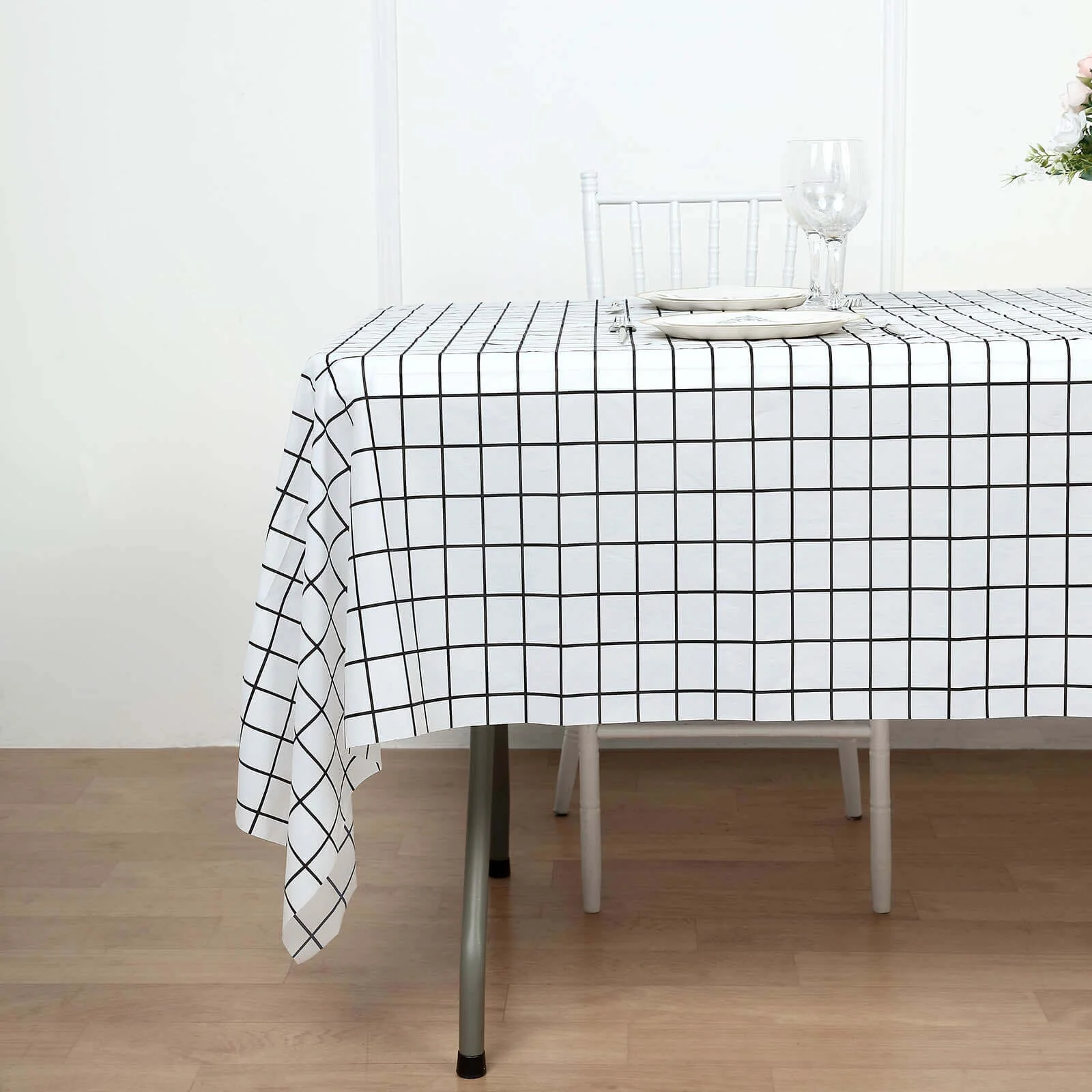 5-Pack Plastic Table Covers 54"x108" Black/White Grid Rectangle - Checkered PVC Waterproof Disposable Covers - Image 3