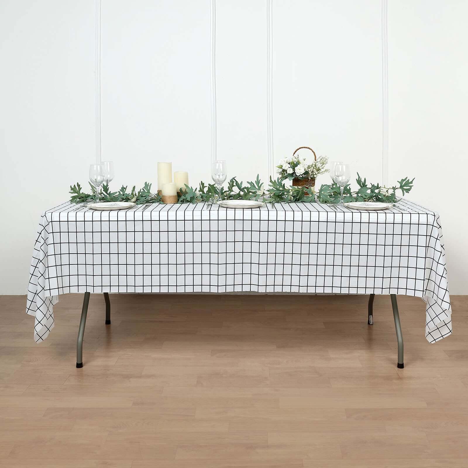 5-Pack Plastic Table Covers 54"x108" Black/White Grid Rectangle - Checkered PVC Waterproof Disposable Covers - Image 9