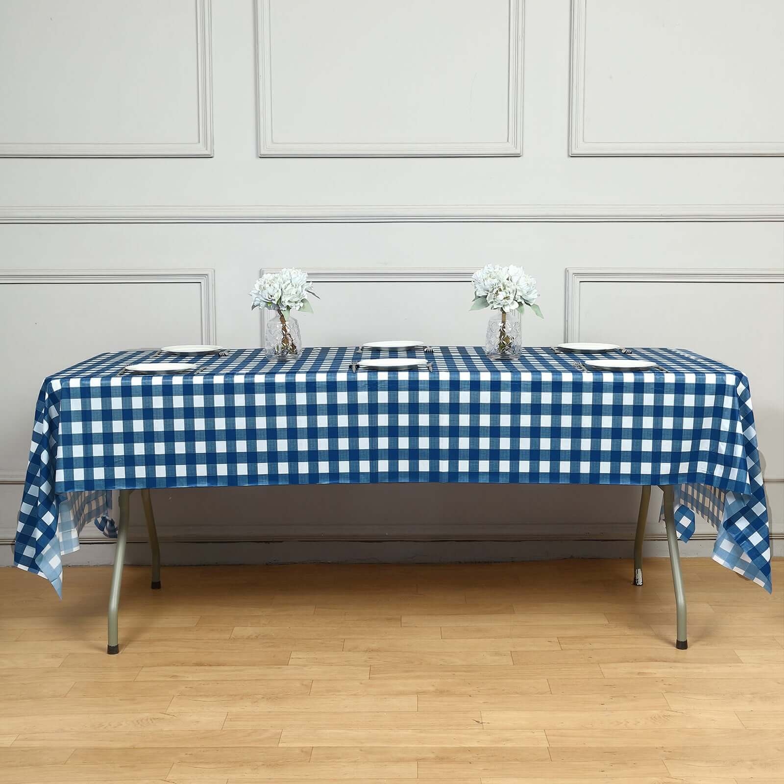 5-Pack Plastic Table Covers 54"x108" Navy Blue Checkered Rectangle - PVC Waterproof Disposable Tablecloths - Image 10