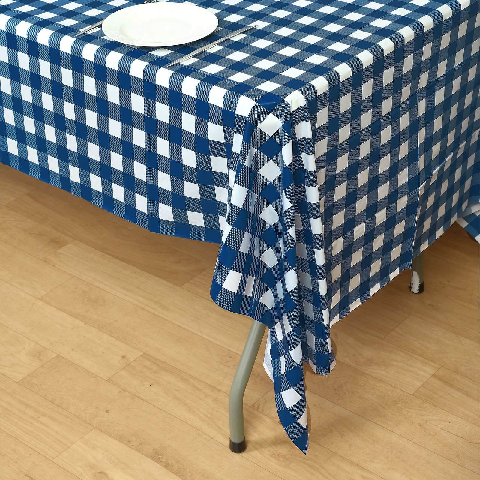 5-Pack Plastic Table Covers 54"x108" Navy Blue Checkered Rectangle - PVC Waterproof Disposable Tablecloths - Image 11