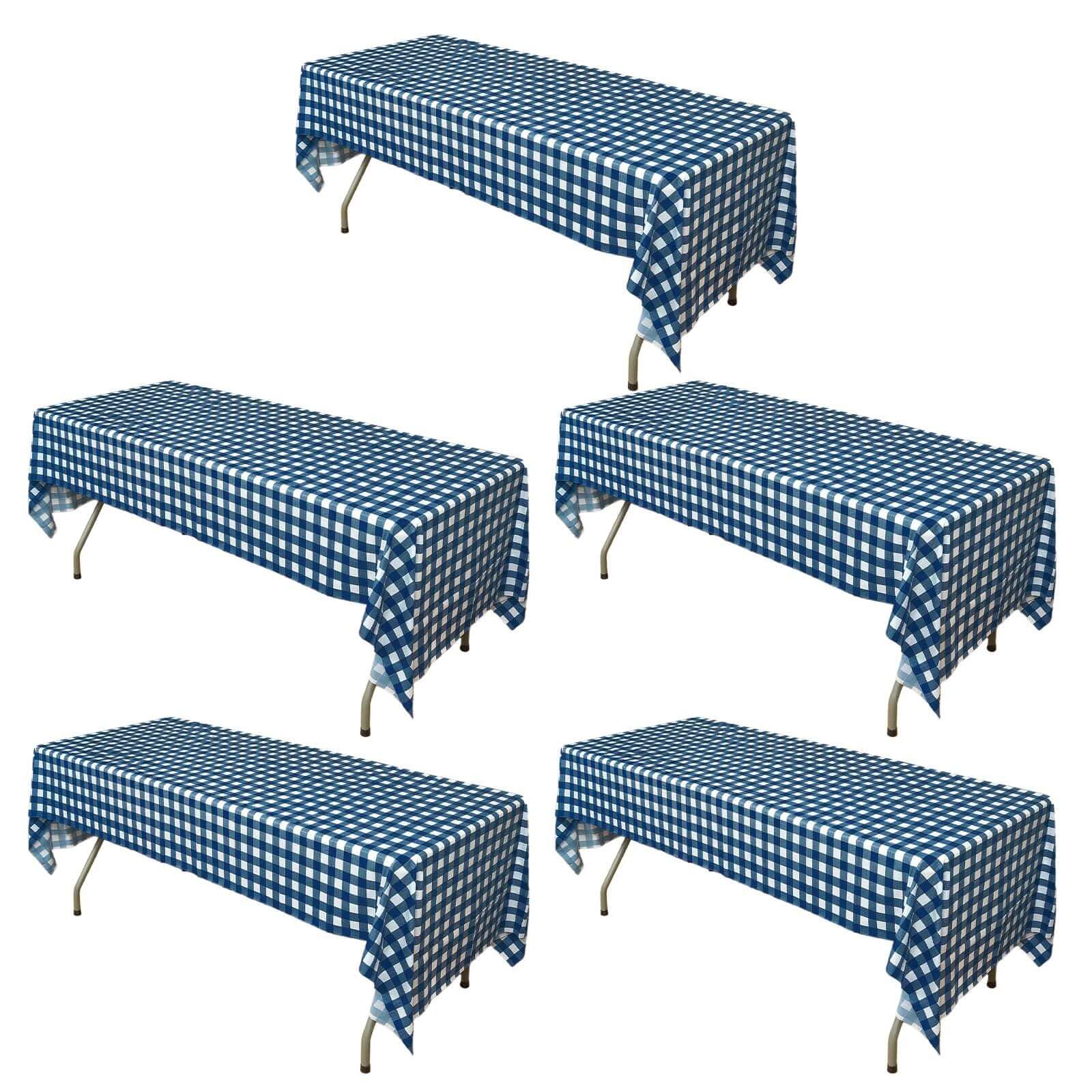 5-Pack Plastic Table Covers 54"x108" Navy Blue Checkered Rectangle - PVC Waterproof Disposable Tablecloths - Image 6