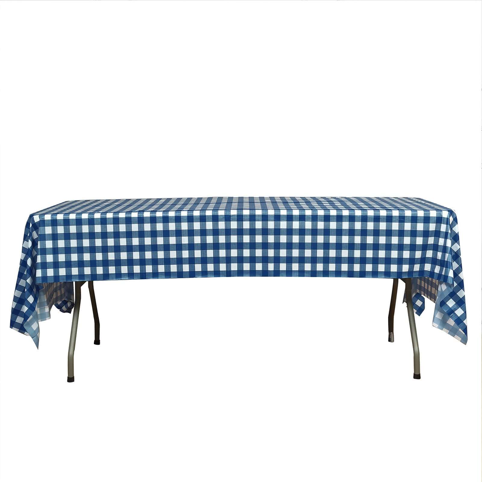 5-Pack Plastic Table Covers 54"x108" Navy Blue Checkered Rectangle - PVC Waterproof Disposable Tablecloths - Image 7
