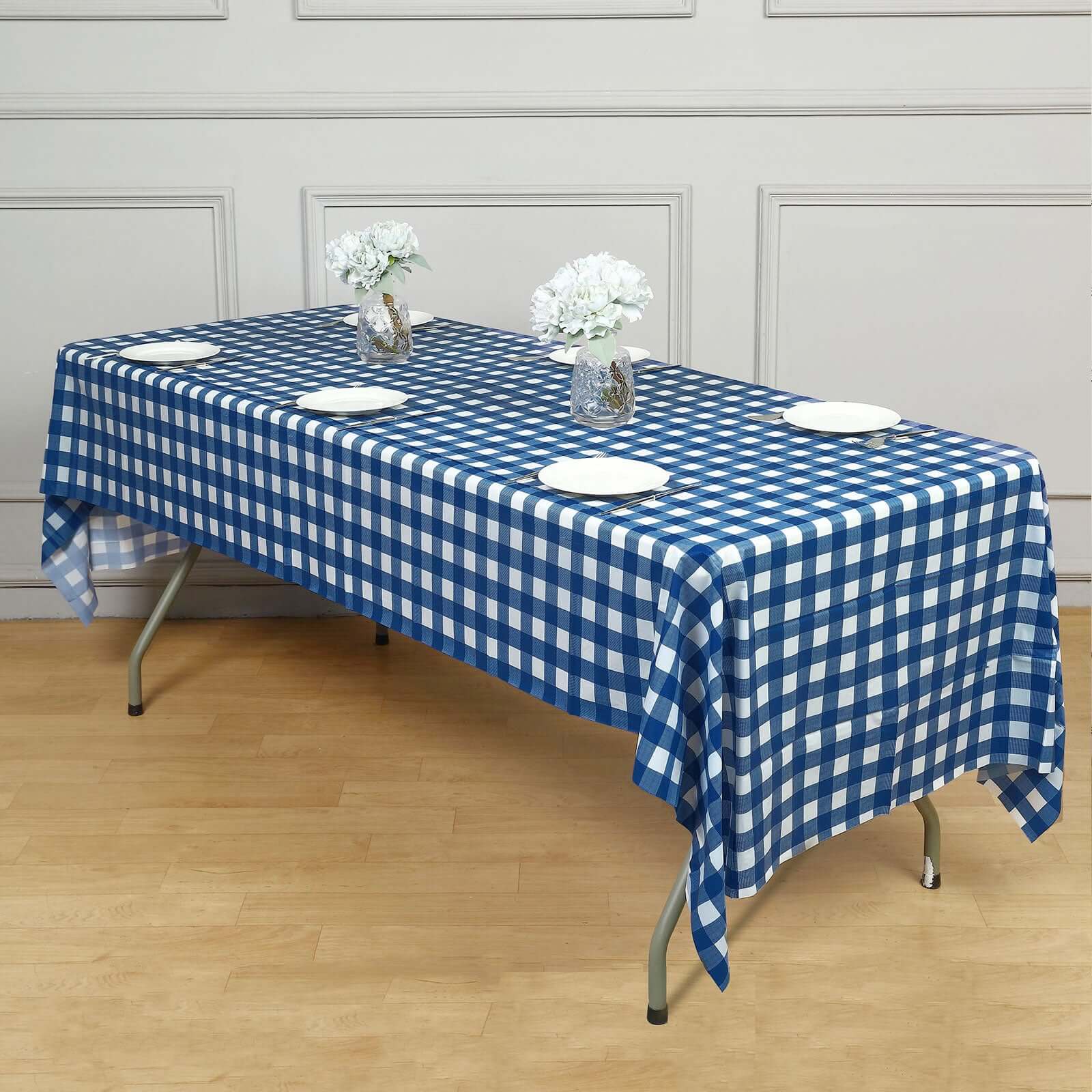5-Pack Plastic Table Covers 54"x108" Navy Blue Checkered Rectangle - PVC Waterproof Disposable Tablecloths - Image 8