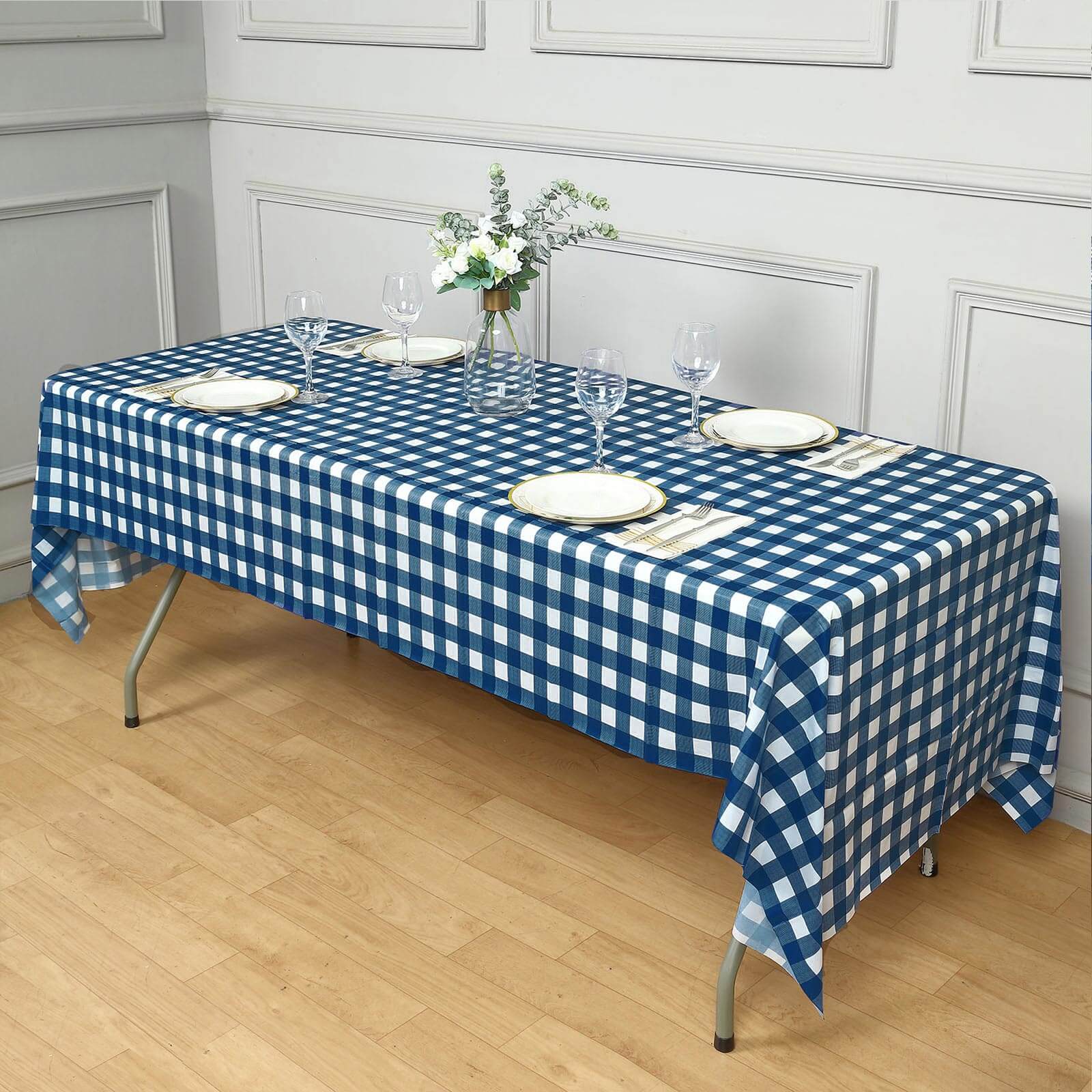 5-Pack Plastic Table Covers 54"x108" Navy Blue Checkered Rectangle - PVC Waterproof Disposable Tablecloths - Image 9