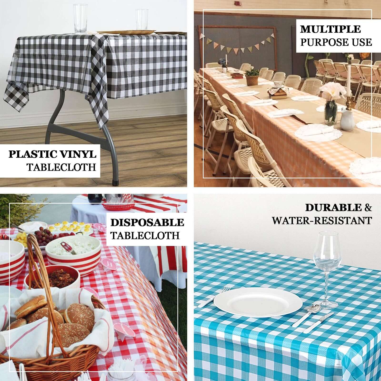 Plastic Table Cover 54"x108" White/Yellow Checkered Rectangle - PVC Waterproof Disposable Cover - Image 4
