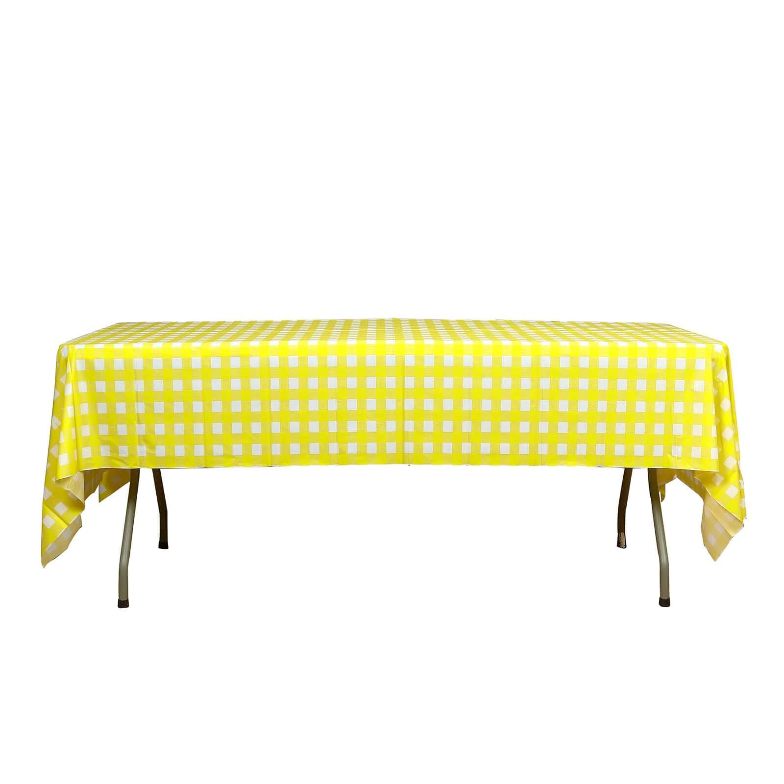 Plastic Table Cover 54"x108" White/Yellow Checkered Rectangle - PVC Waterproof Disposable Cover - Image 7