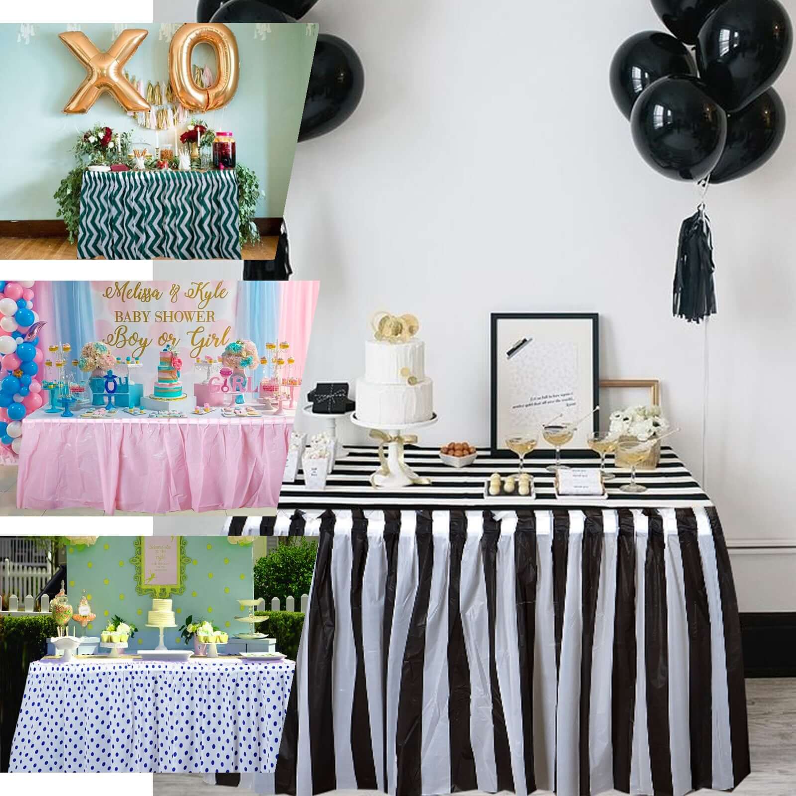 Plastic Table Skirt 14ft White/Black Stripe - Spill Proof Disposable Skirt 10 Mil - Image 5