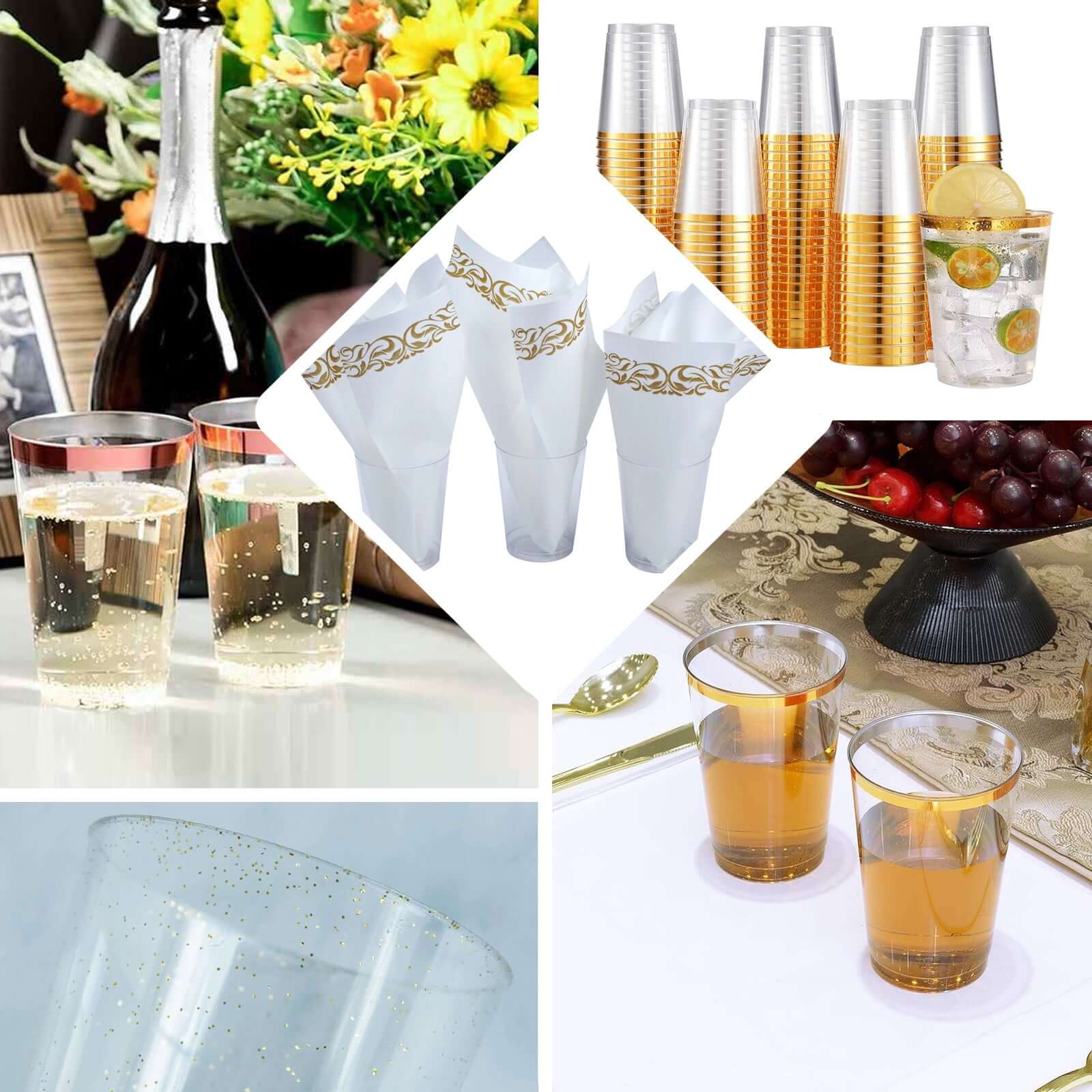 25-Pack Plastic Tumbler Cups 10oz Transparent Dusty Sage Green with Gold Rim - Disposable Crystal Drinking Glasses for Parties - Image 6